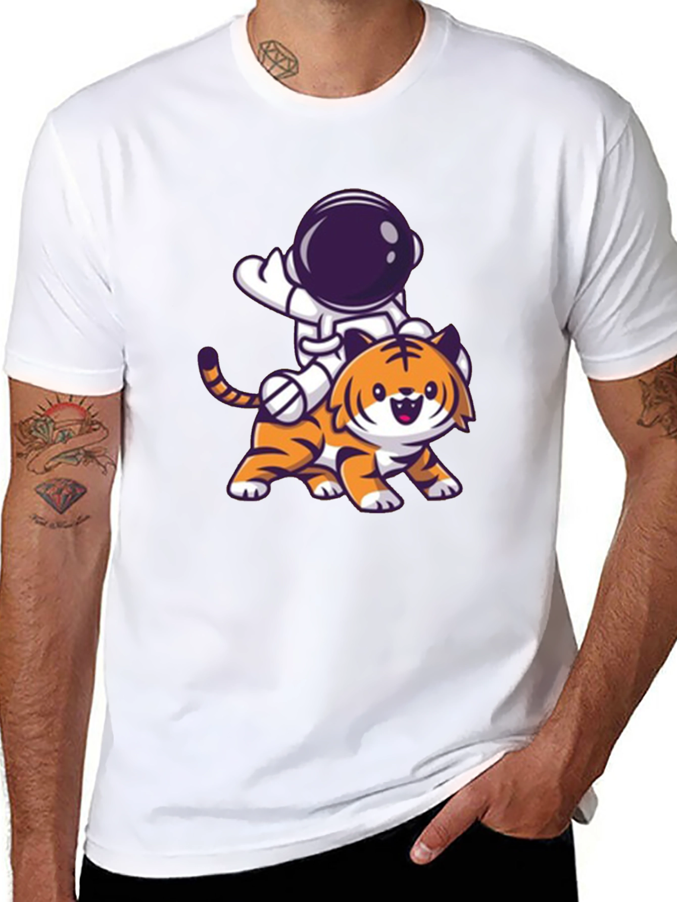 Astronaut Riding Tiger Graphic Tee - Black