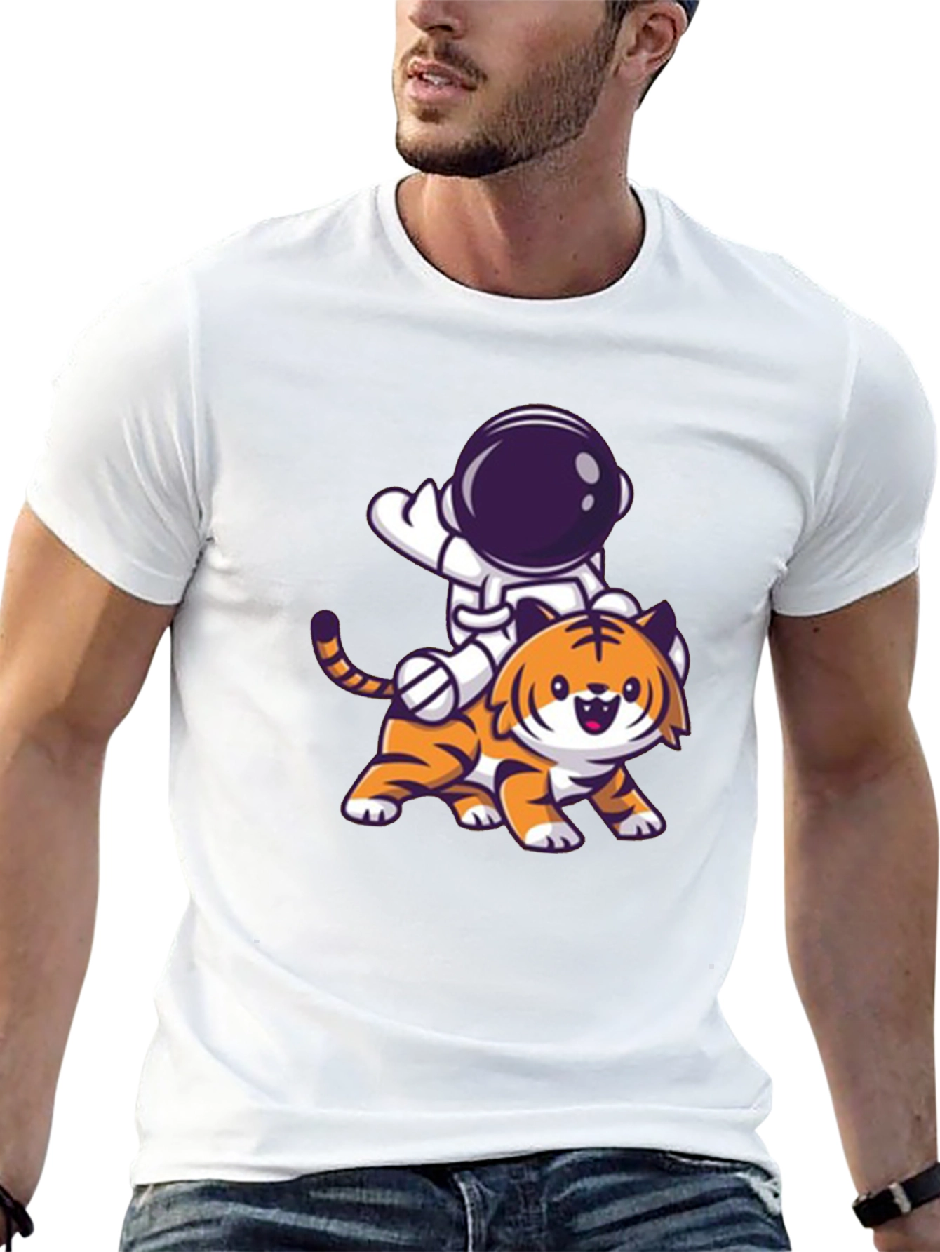 Astronaut Riding Tiger Graphic Tee - Black