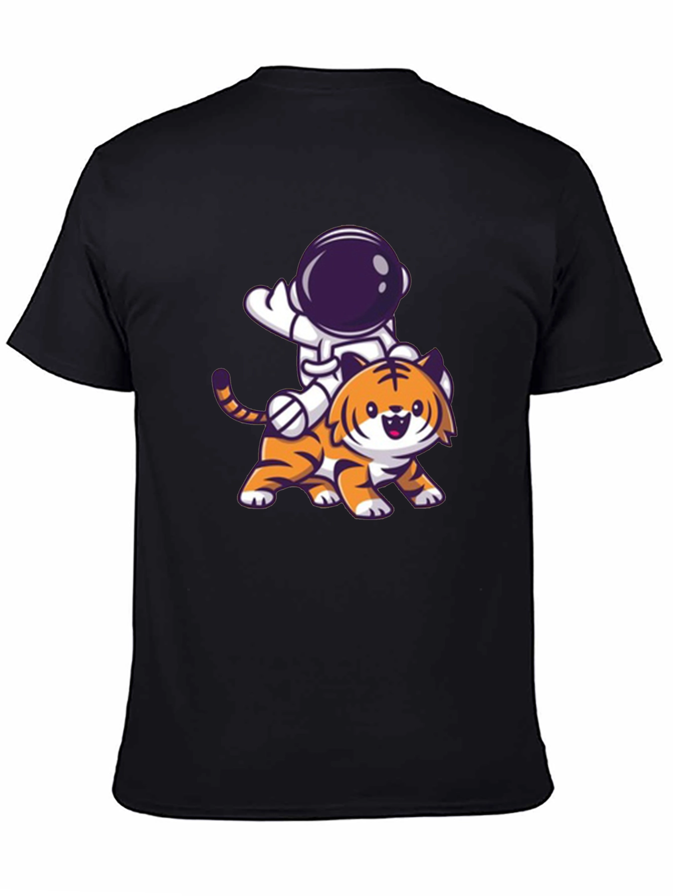 Astronaut Riding Tiger Graphic Tee - Black