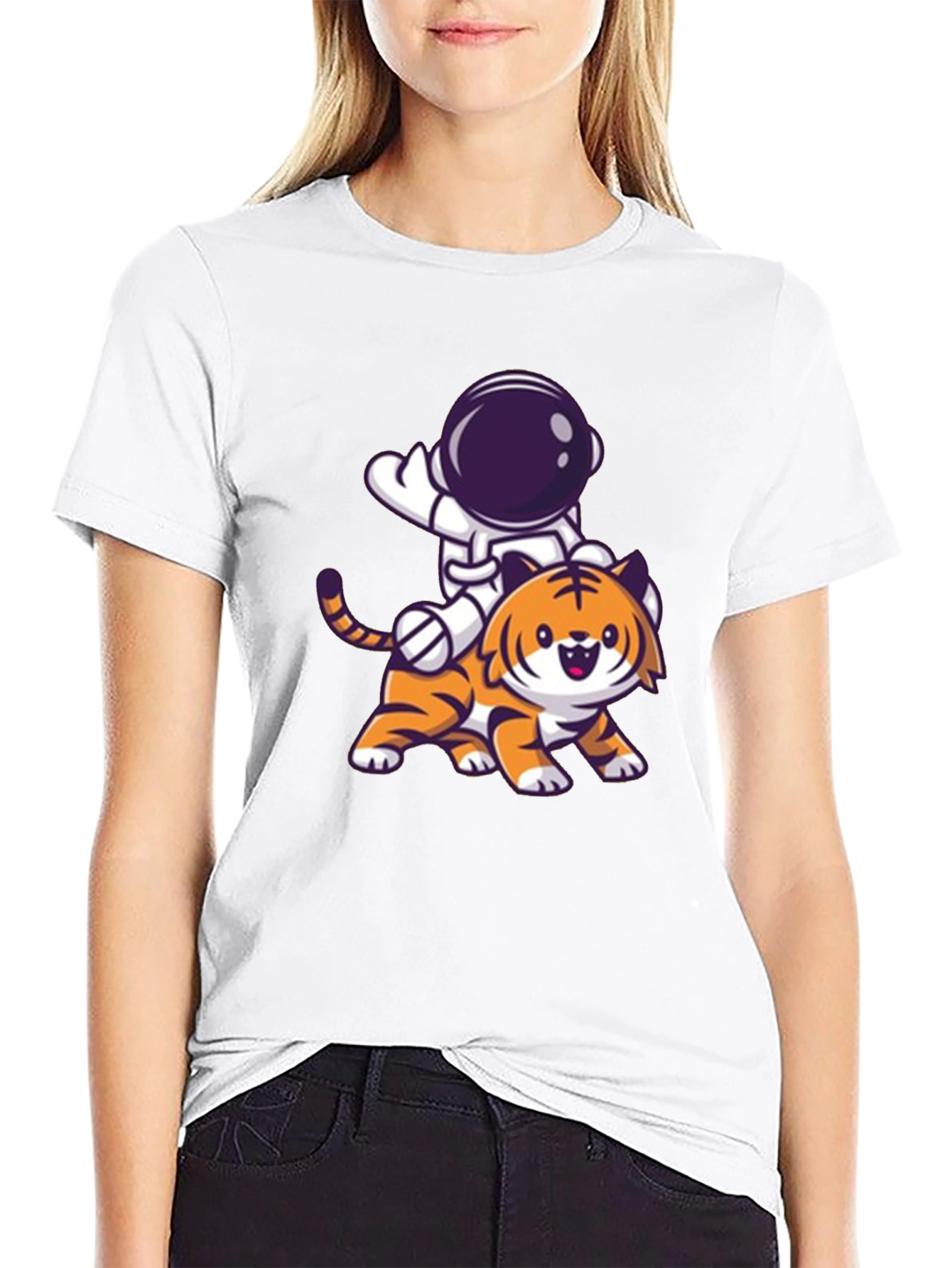 Astronaut Riding Tiger Graphic Tee - Black