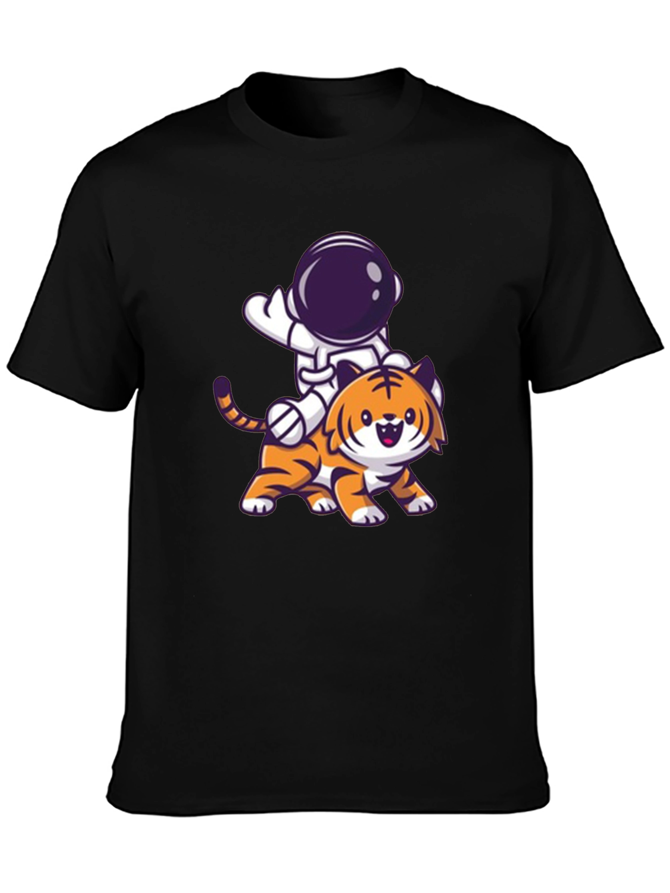 Astronaut Riding Tiger Graphic Tee - Black