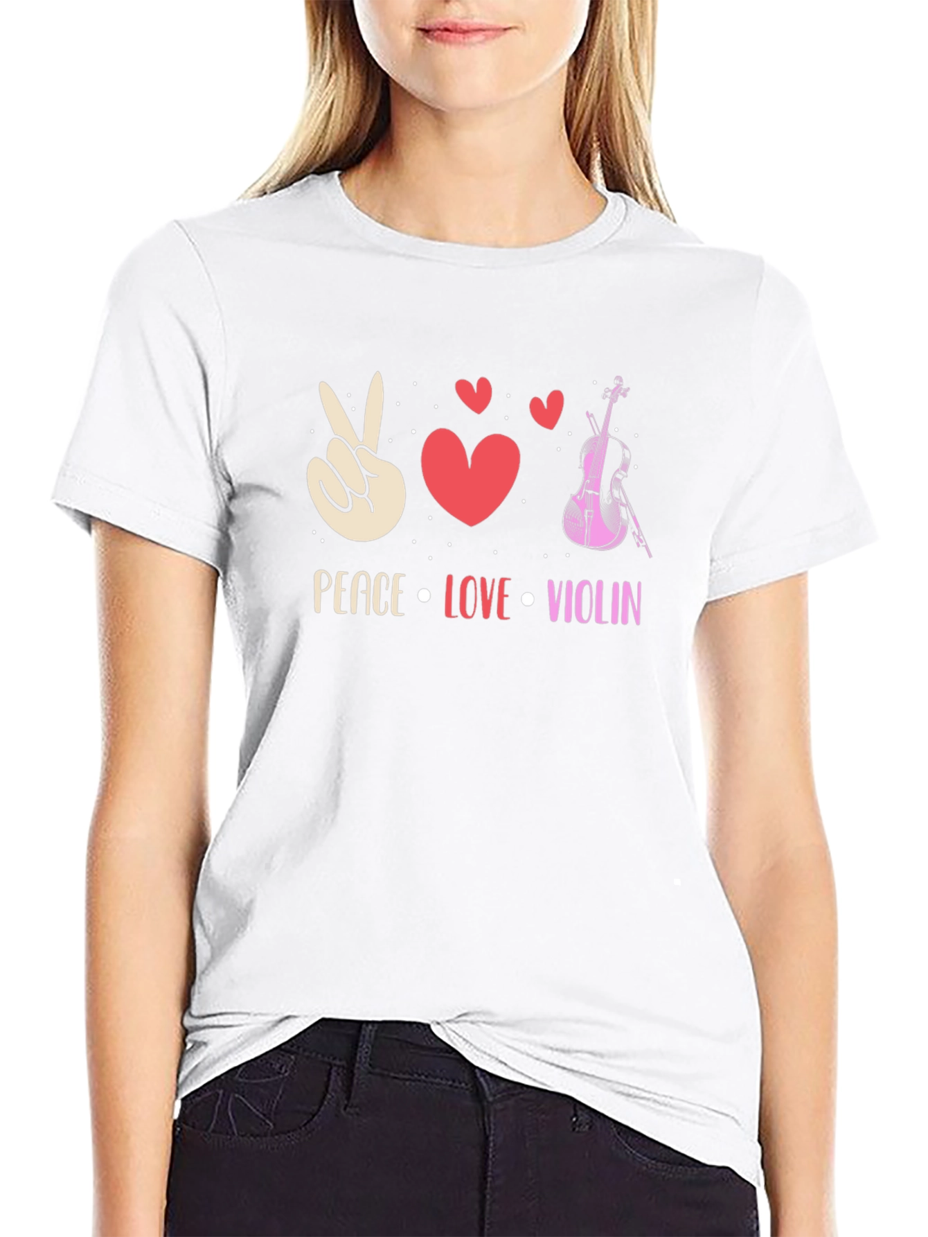 Peace Love Violin Graphic T-Shirt