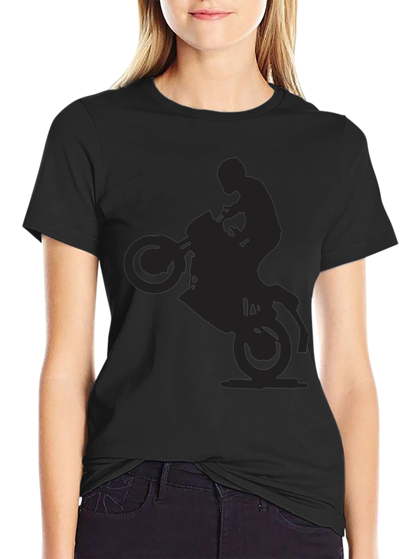 Motorcycle Wheelie Graphic Black T-Shirt