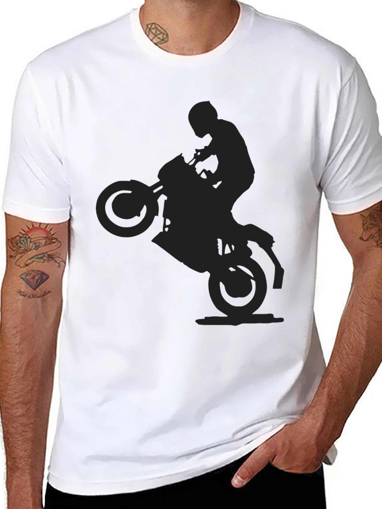 Motorcycle Wheelie Graphic Black T-Shirt