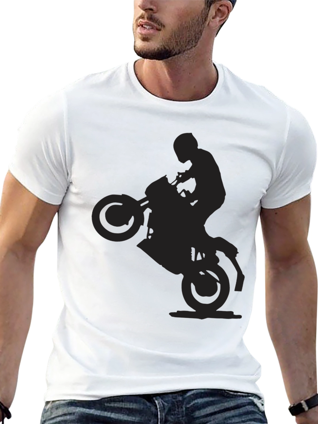Motorcycle Wheelie Graphic Black T-Shirt