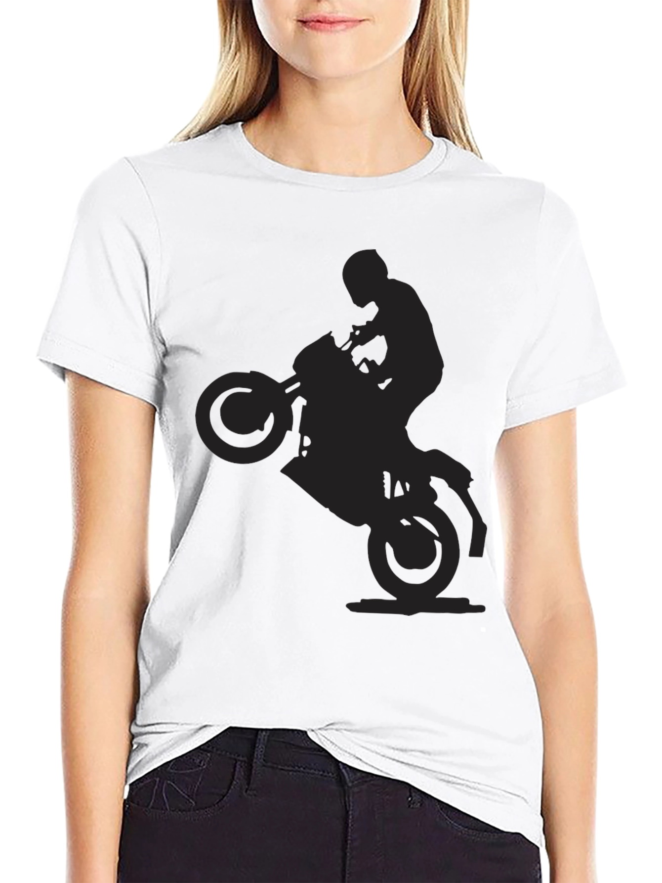 Motorcycle Wheelie Graphic Black T-Shirt