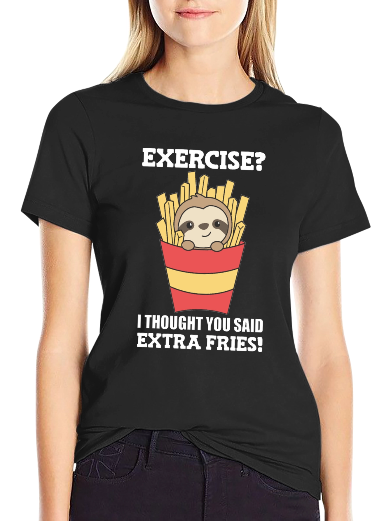 Exercise? Extra Fries Sloth Graphic Tee
