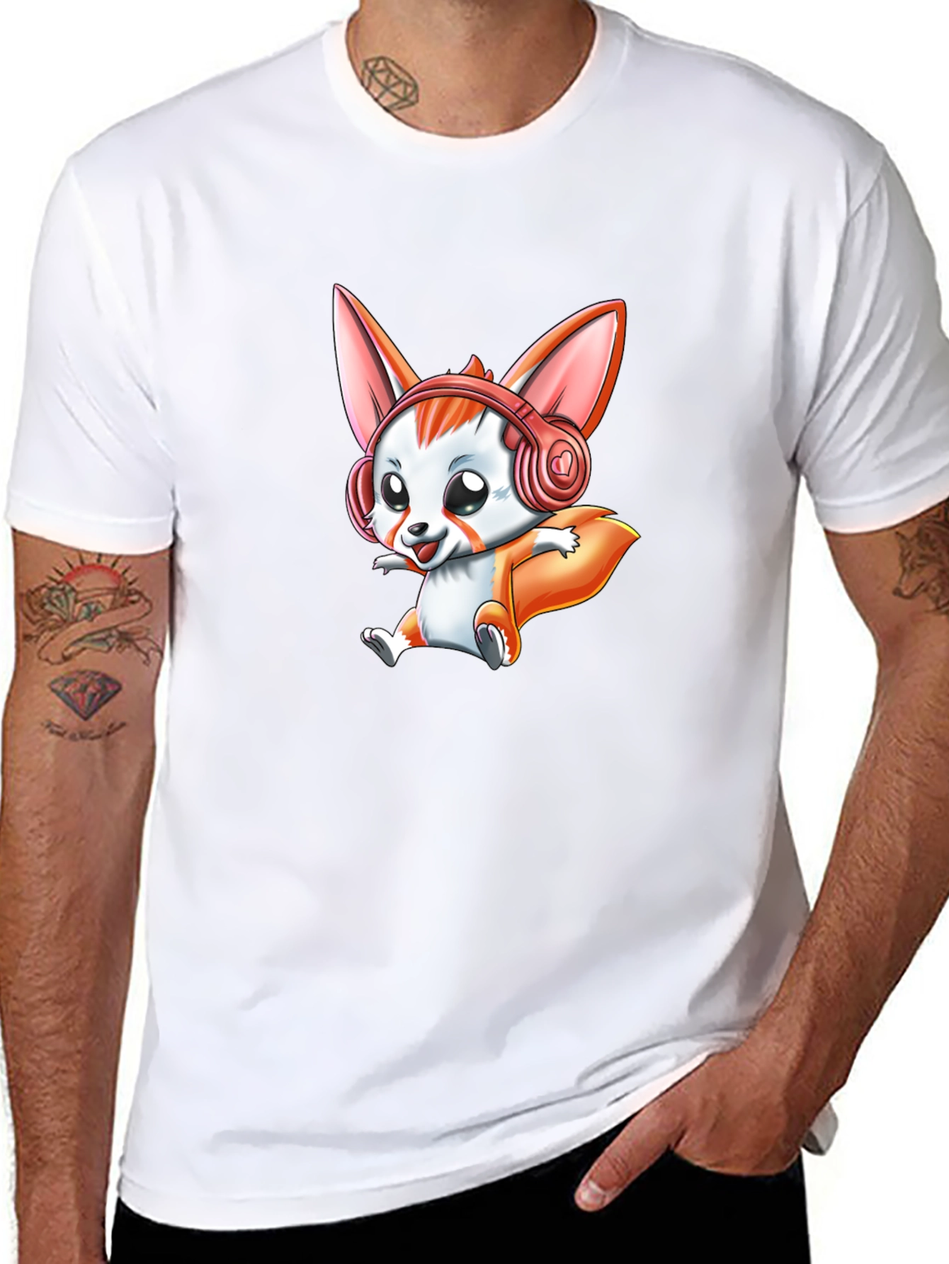 Cute Cartoon Fox Headphone Graphic Tee