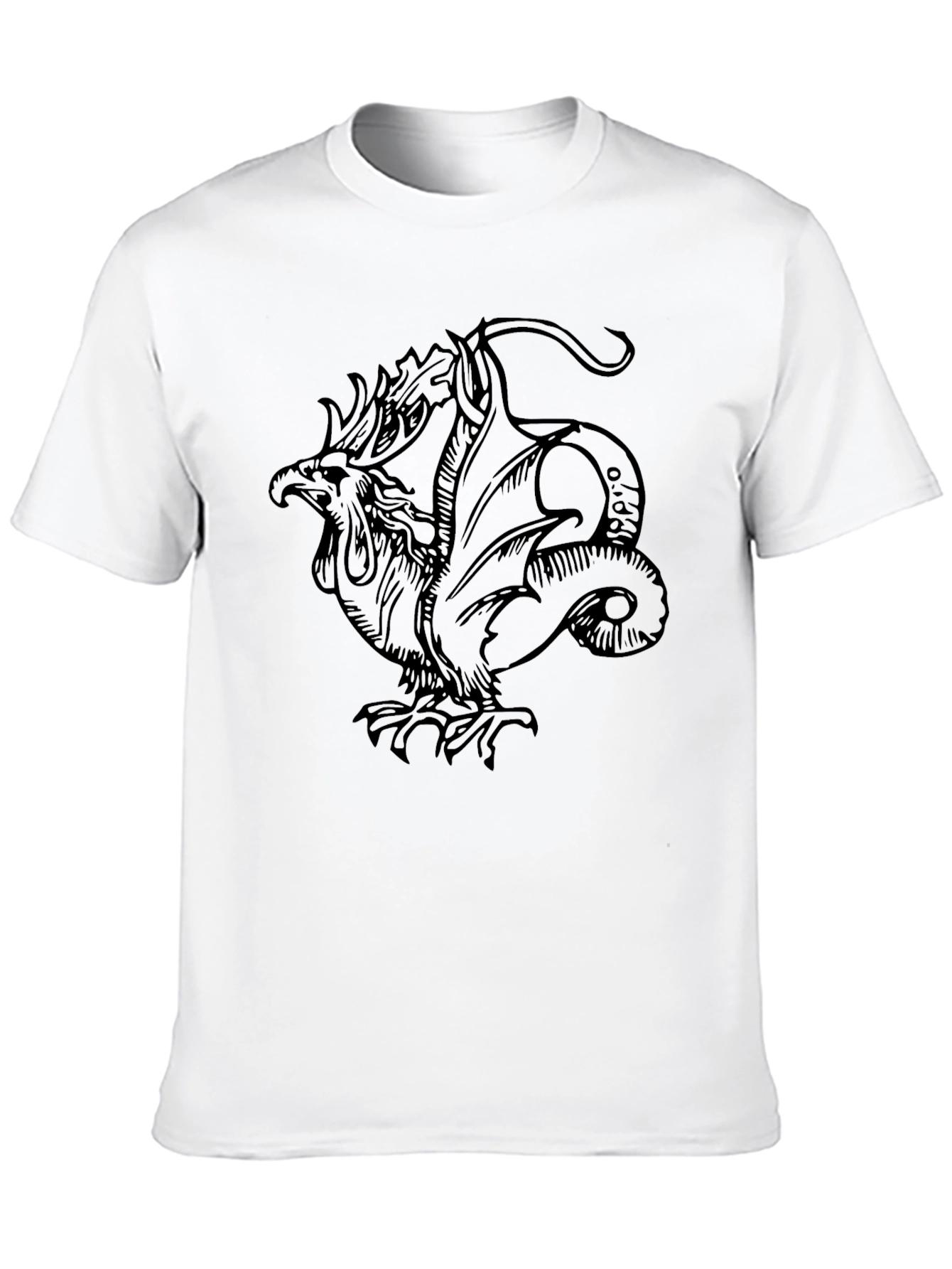 Mythical Rooster Dragon Graphic Tee - Black