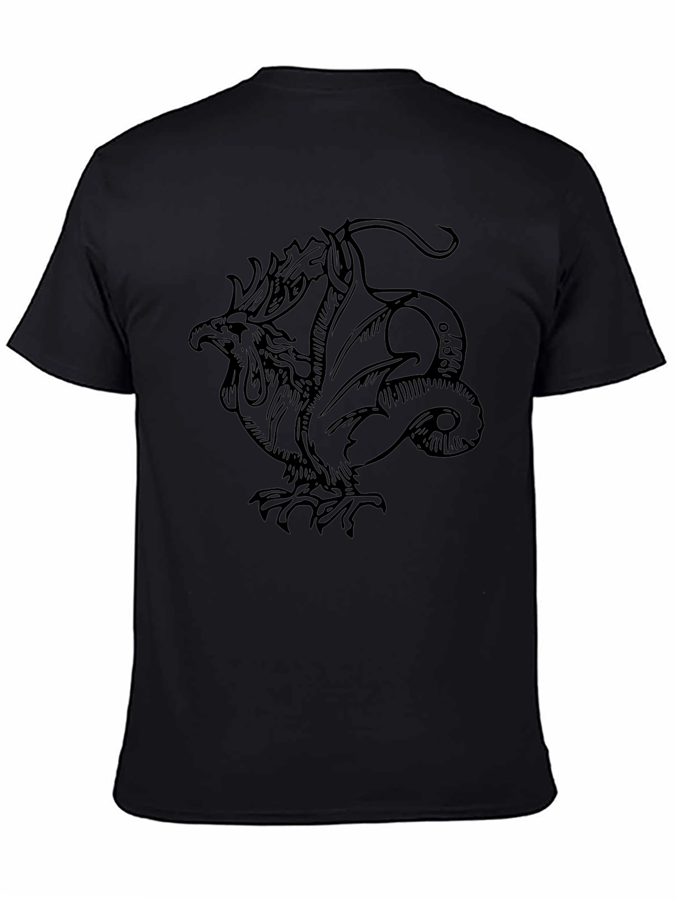 Mythical Rooster Dragon Graphic Tee - Black