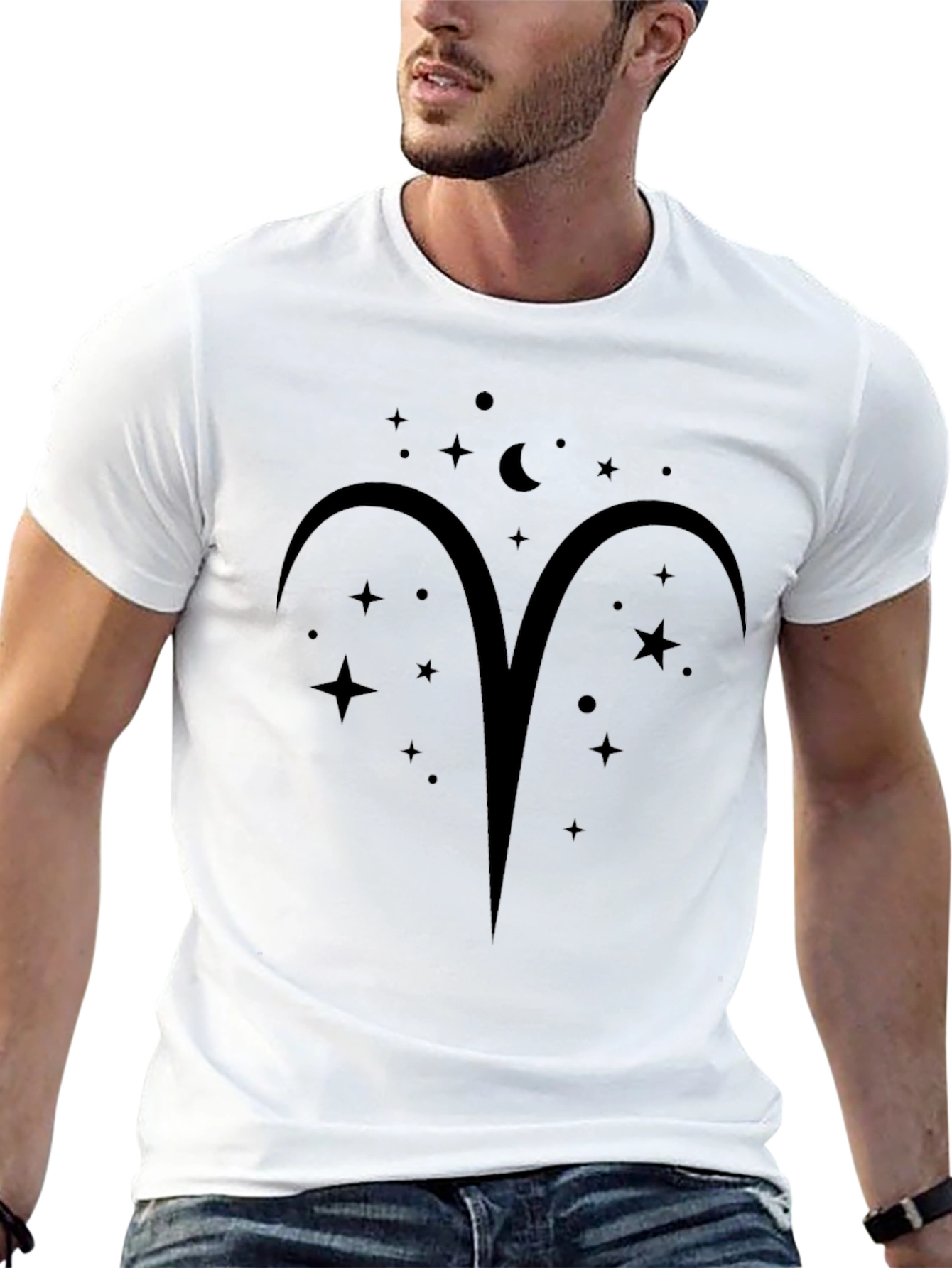 Aries Zodiac Starry Night Black T-Shirt