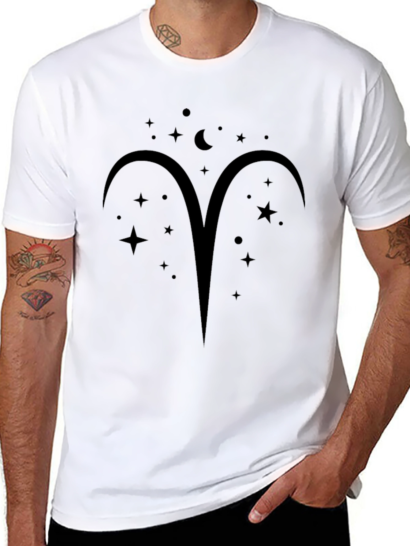 Aries Zodiac Starry Night Black T-Shirt