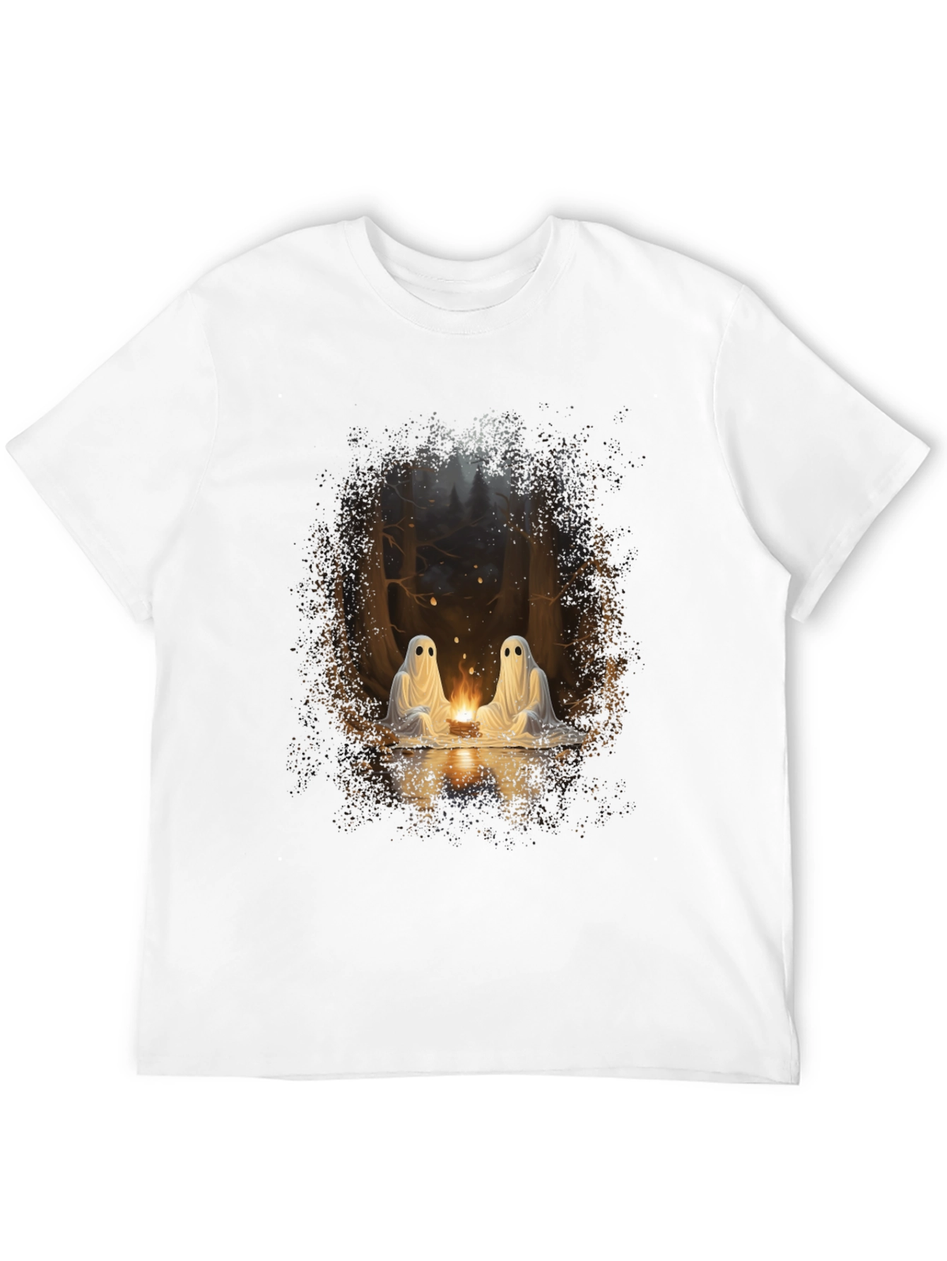 Spooky Ghosts Campfire Graphic Tee - Soft Black Cotton
