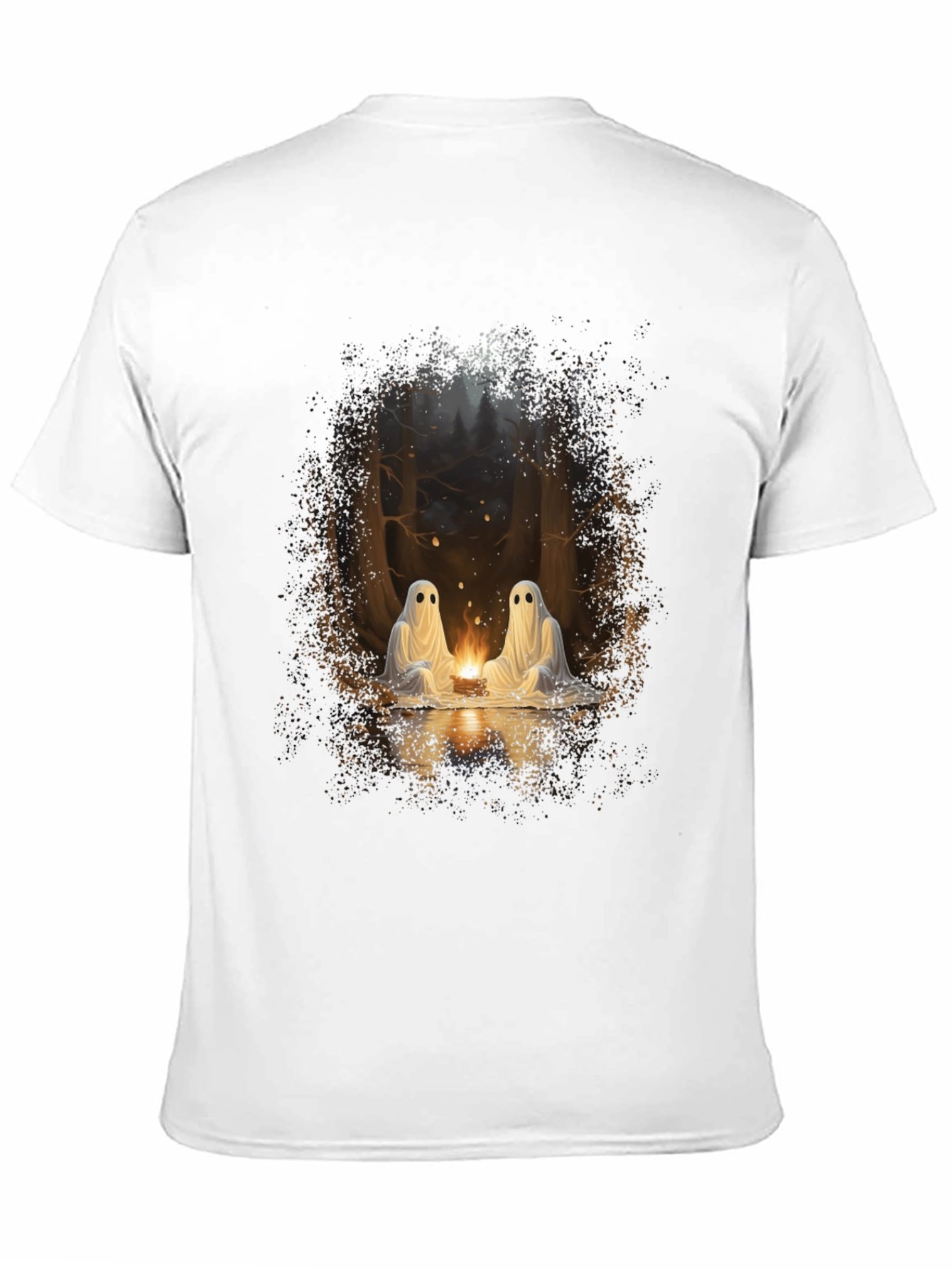 Spooky Ghosts Campfire Graphic Tee - Soft Black Cotton