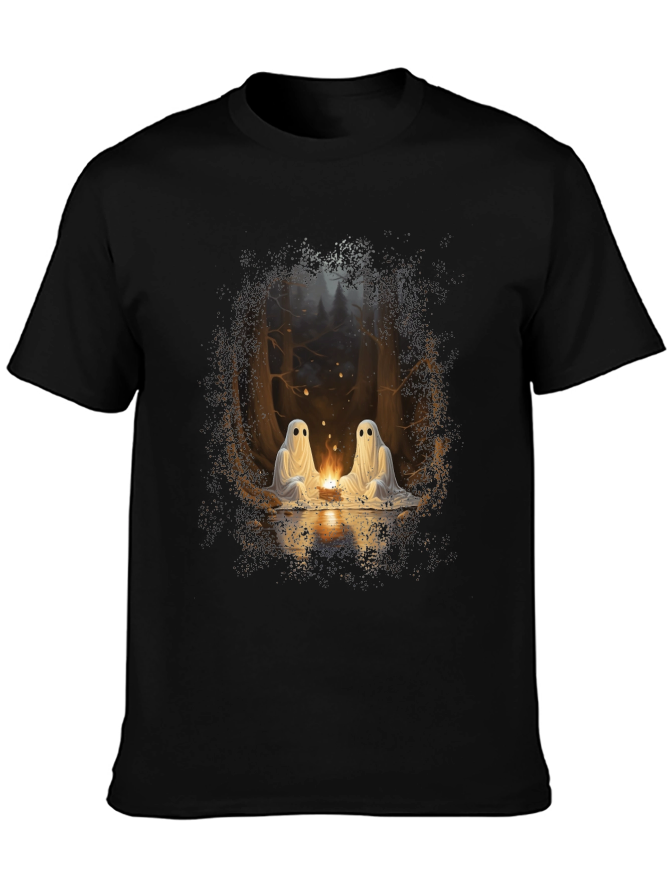 Spooky Ghosts Campfire Graphic Tee - Soft Black Cotton