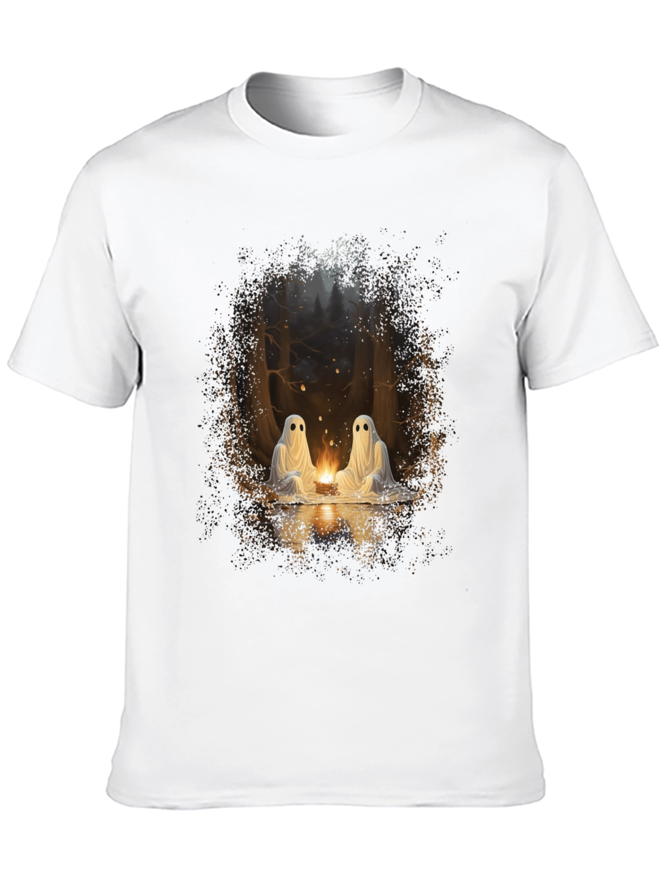 Spooky Ghosts Campfire Graphic Tee - Soft Black Cotton