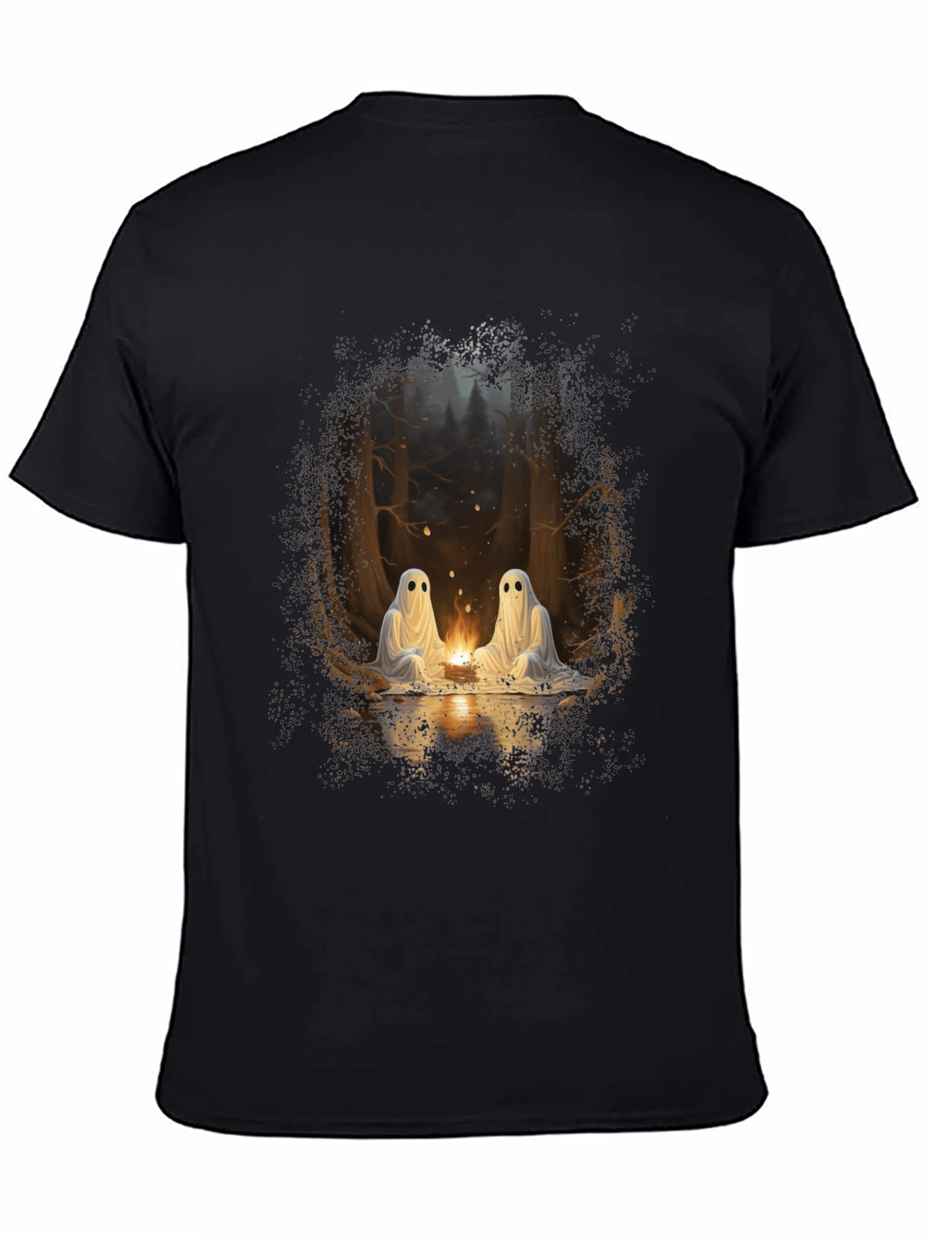 Spooky Ghosts Campfire Graphic Tee - Soft Black Cotton