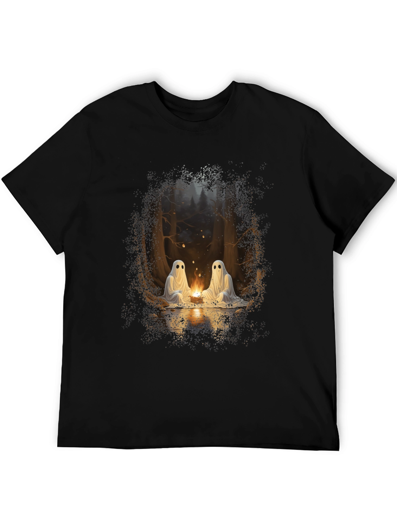 Spooky Ghosts Campfire Graphic Tee - Soft Black Cotton
