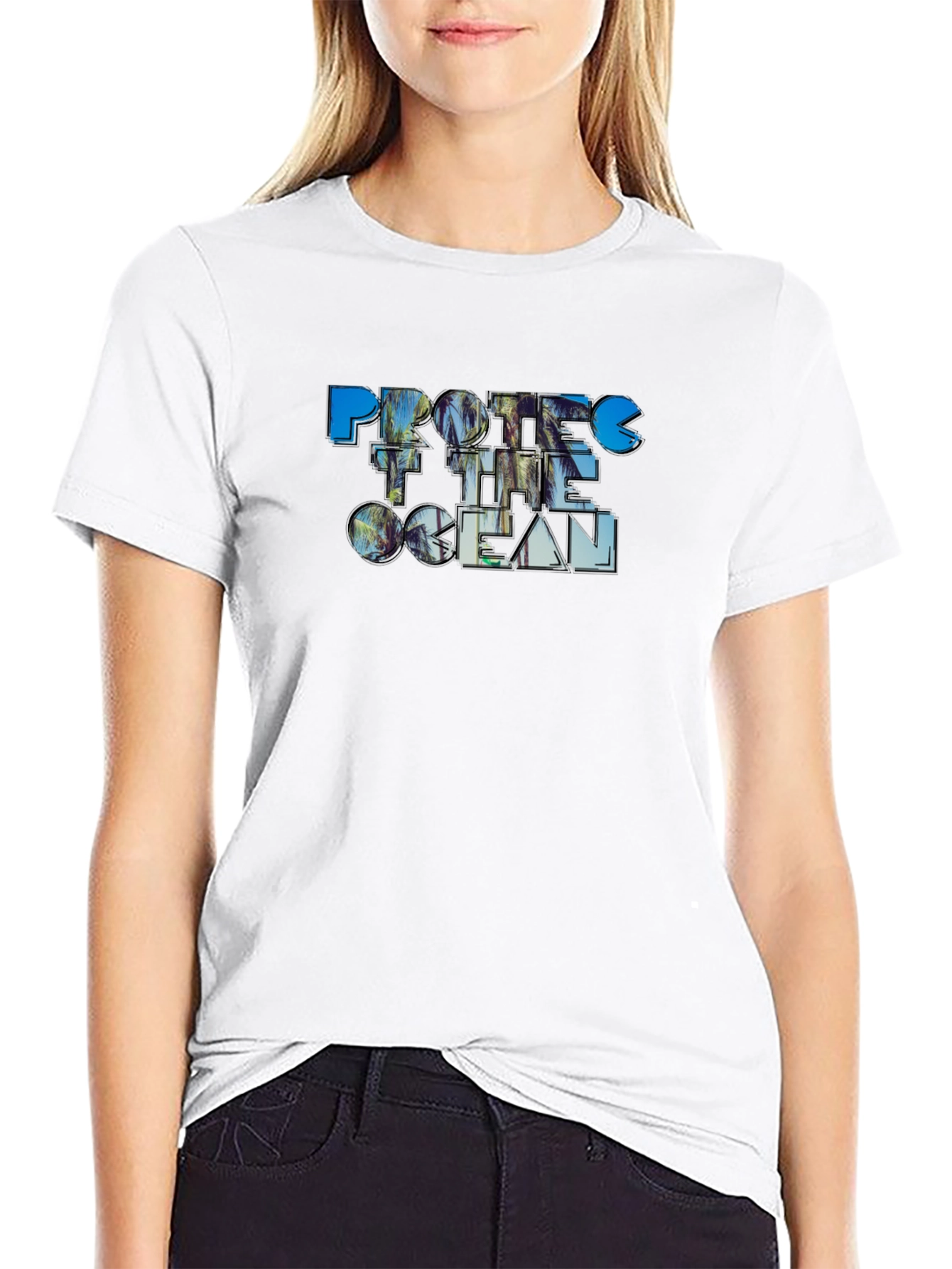 Protect the Ocean Graphic Print T-Shirt - Black
