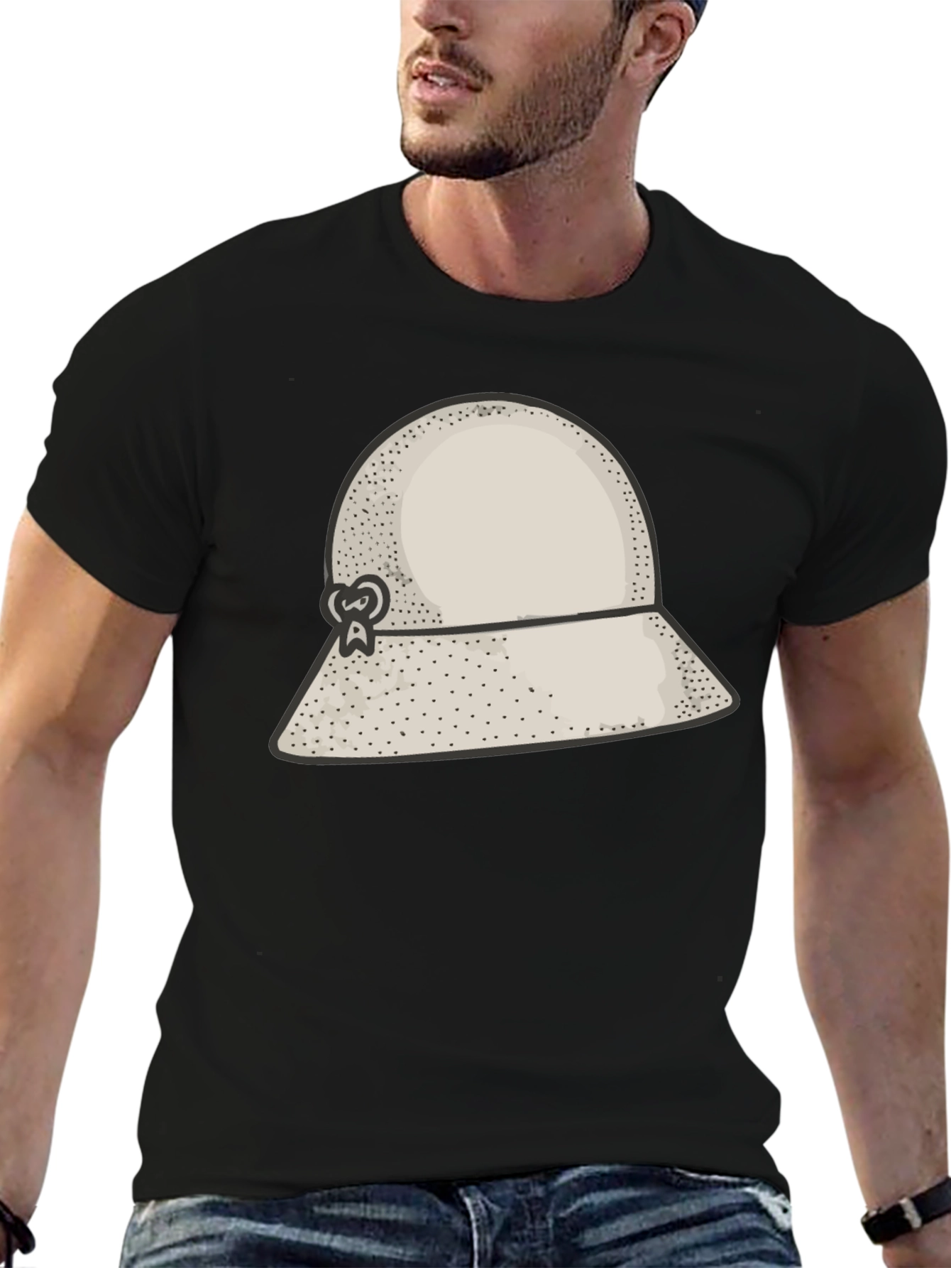 Stylish Black Hat Graphic Tee - Unique Design