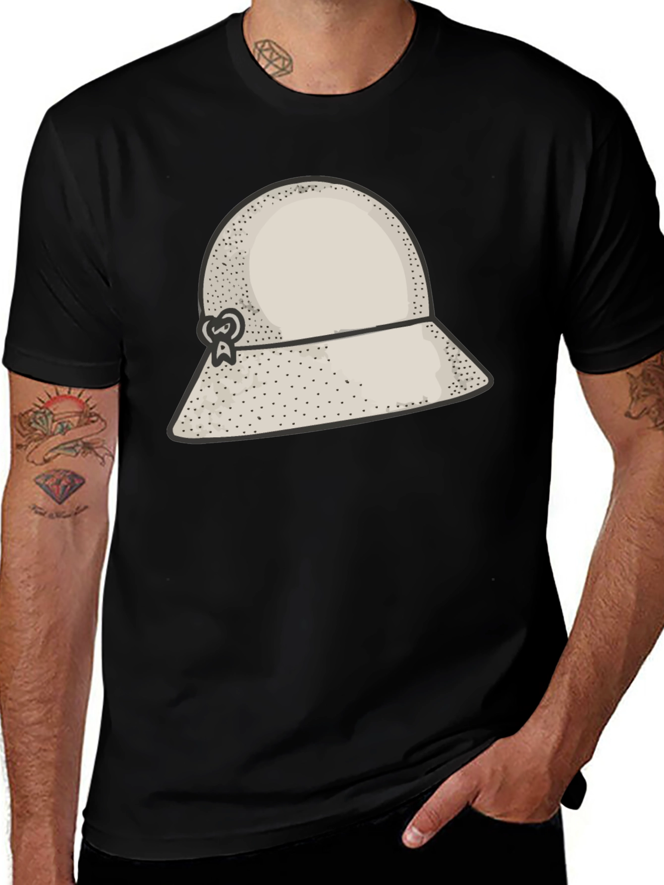 Stylish Black Hat Graphic Tee - Unique Design