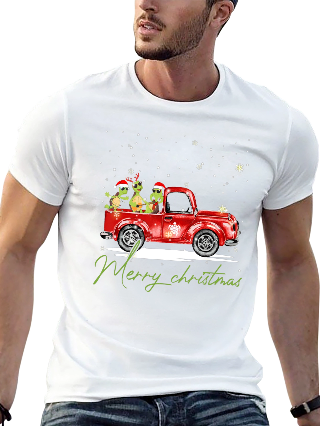Turtle Christmas Truck Black T-Shirt