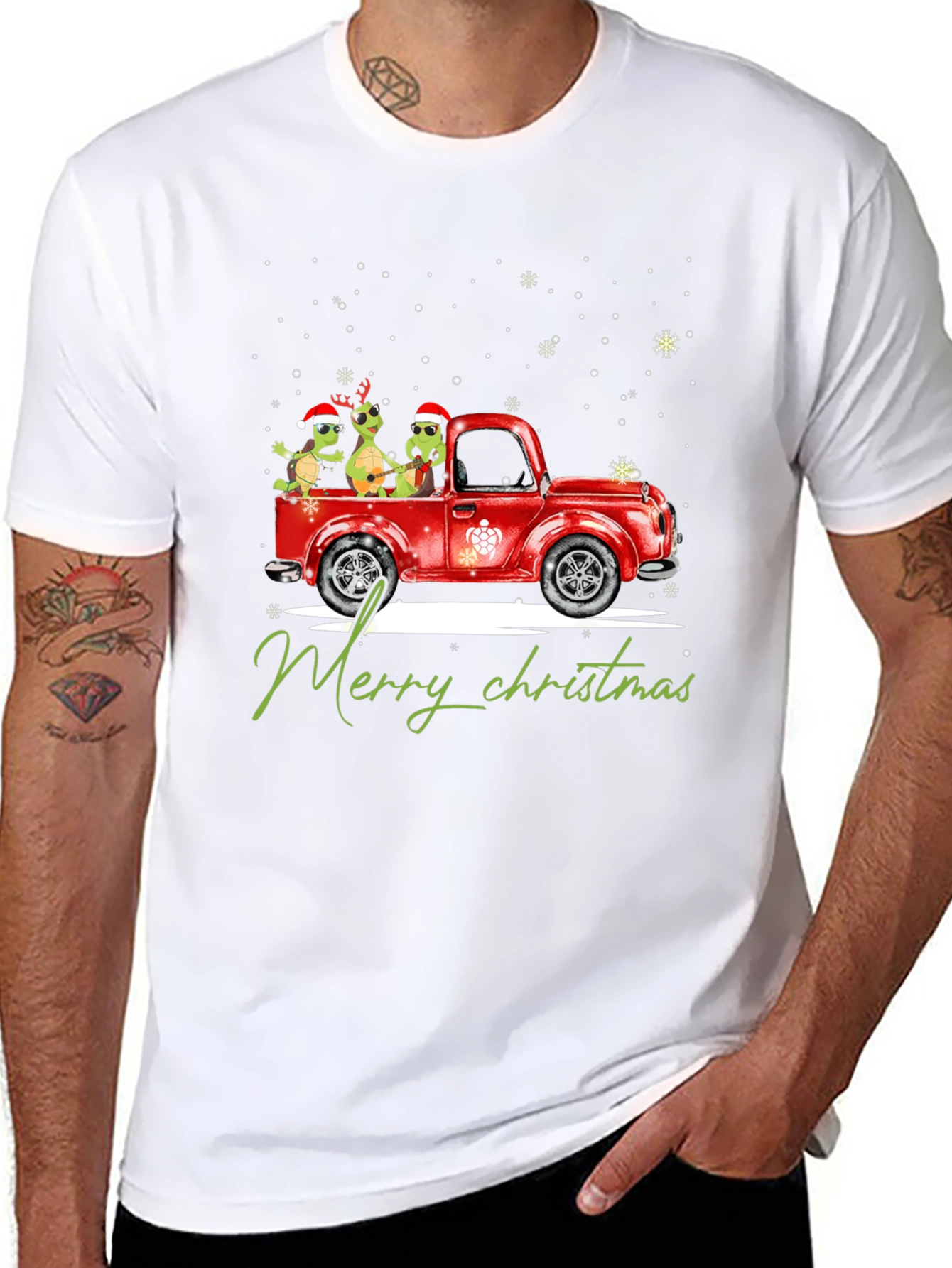 Turtle Christmas Truck Black T-Shirt