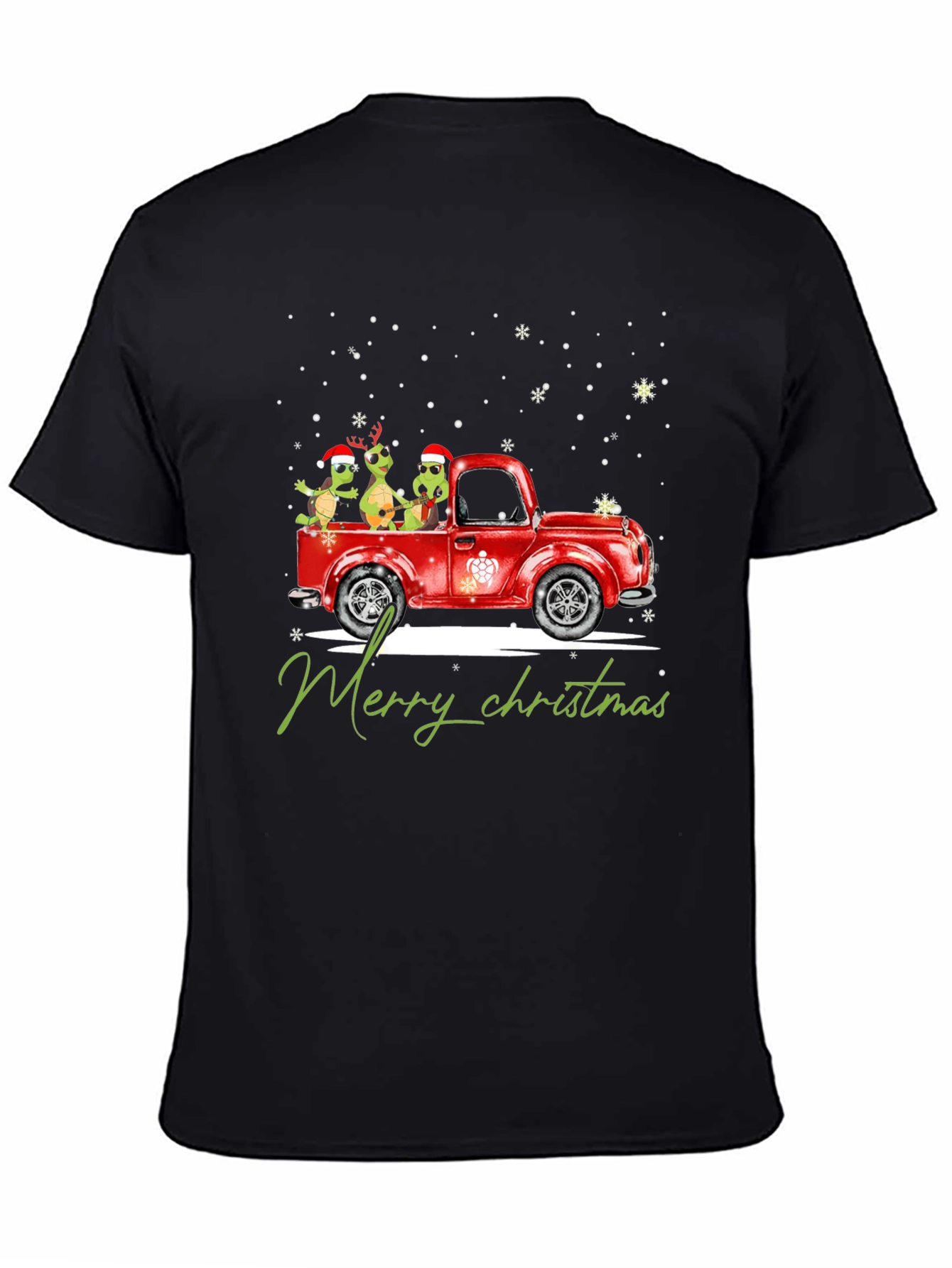 Turtle Christmas Truck Black T-Shirt