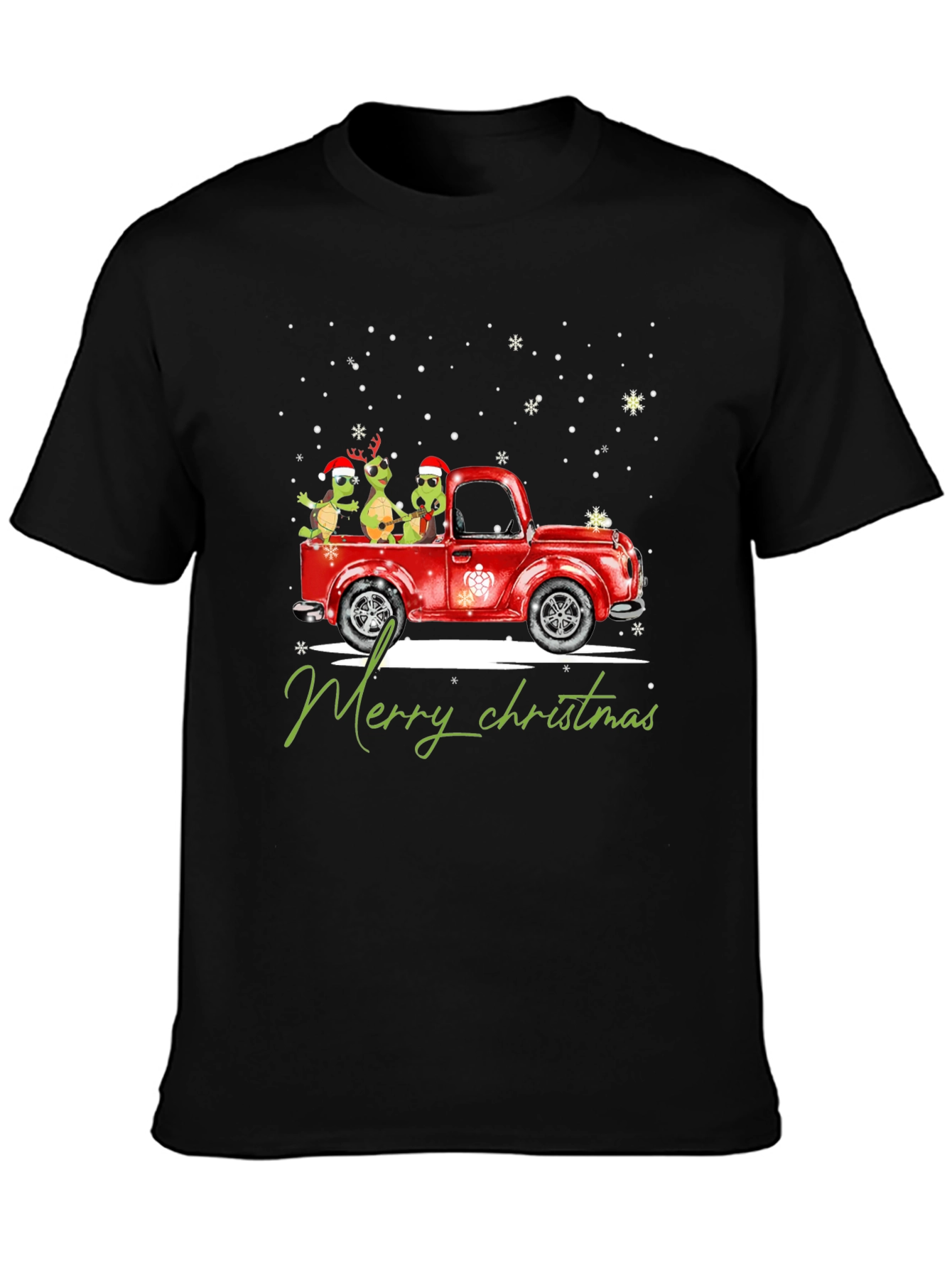 Turtle Christmas Truck Black T-Shirt