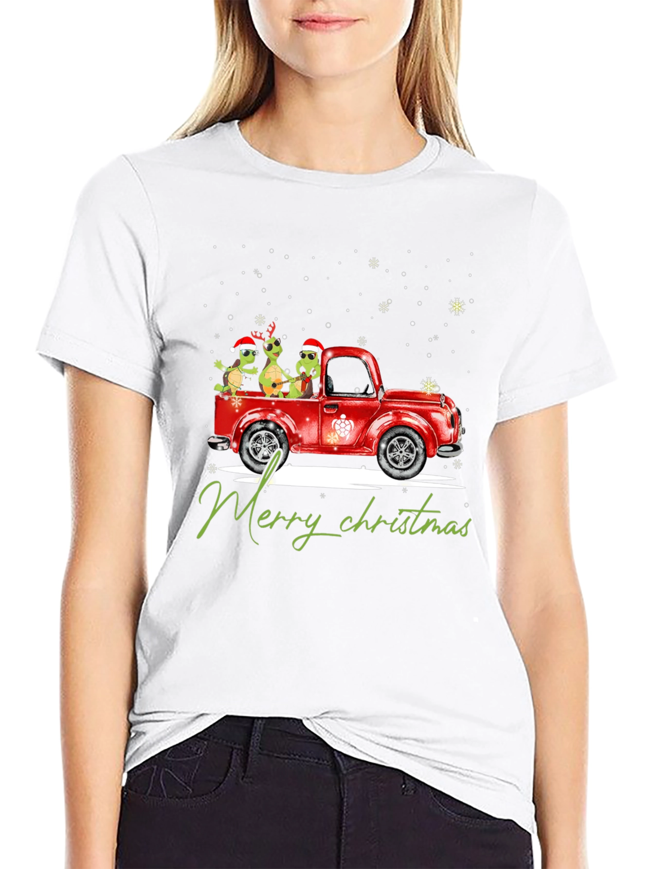 Turtle Christmas Truck Black T-Shirt