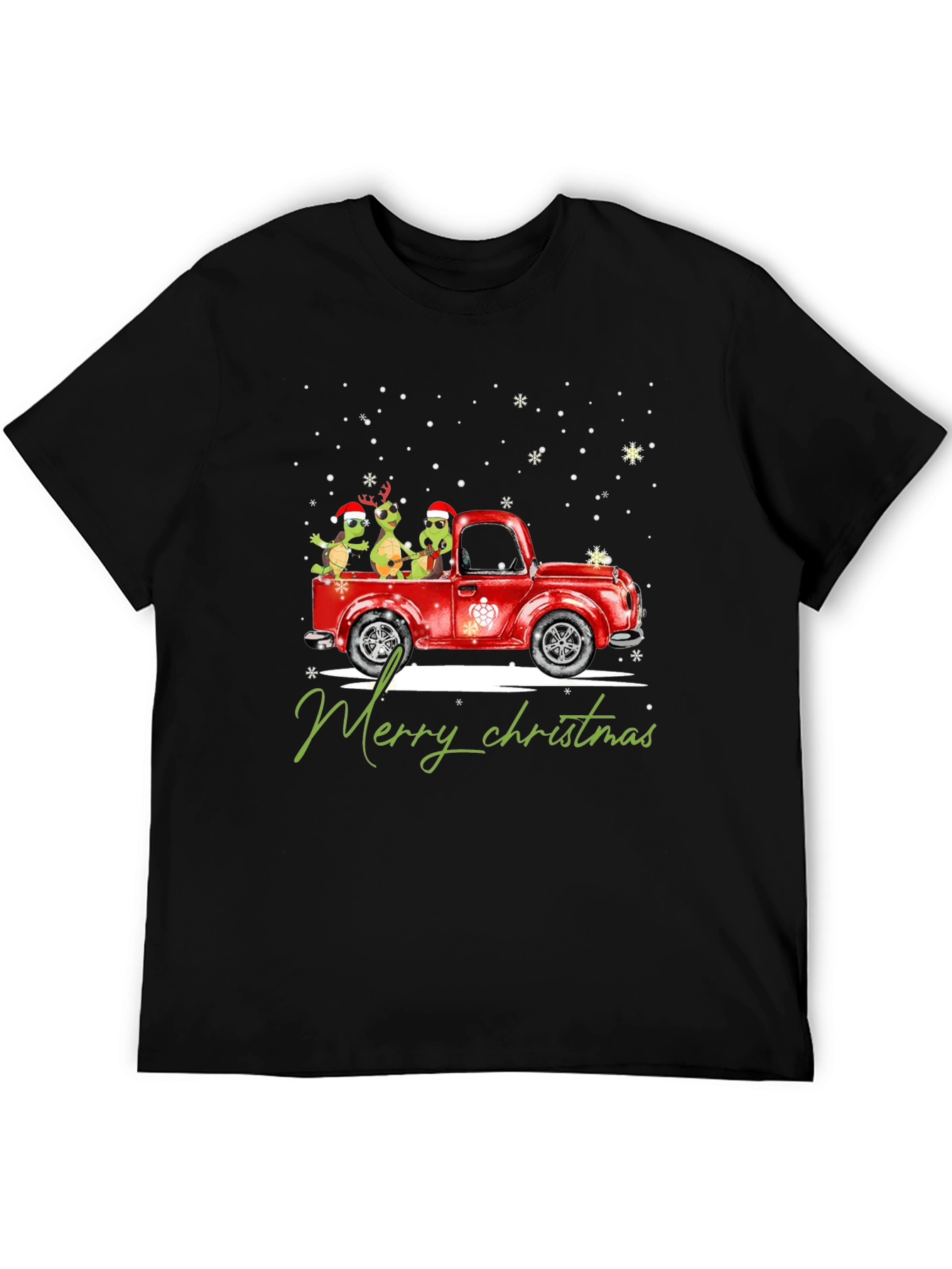 Turtle Christmas Truck Black T-Shirt