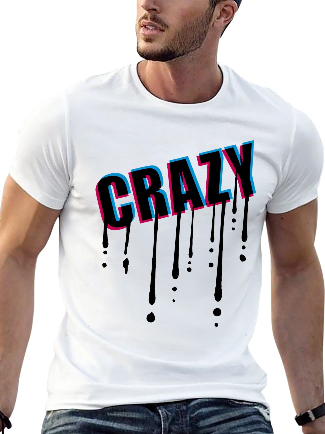 Crazy Graphic Print Black T-Shirt