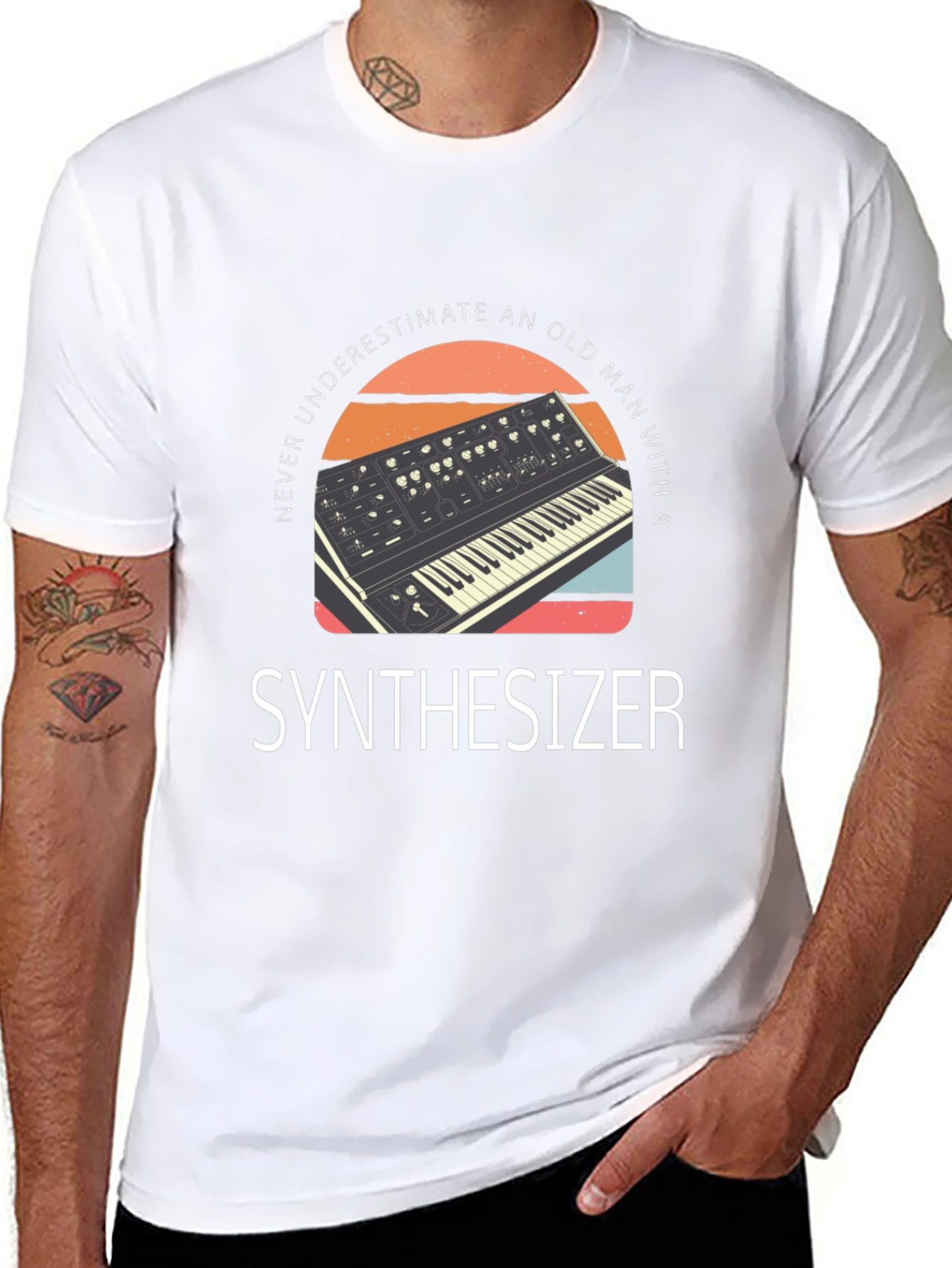 Never Underestimate Old Man Synthesizer T-Shirt