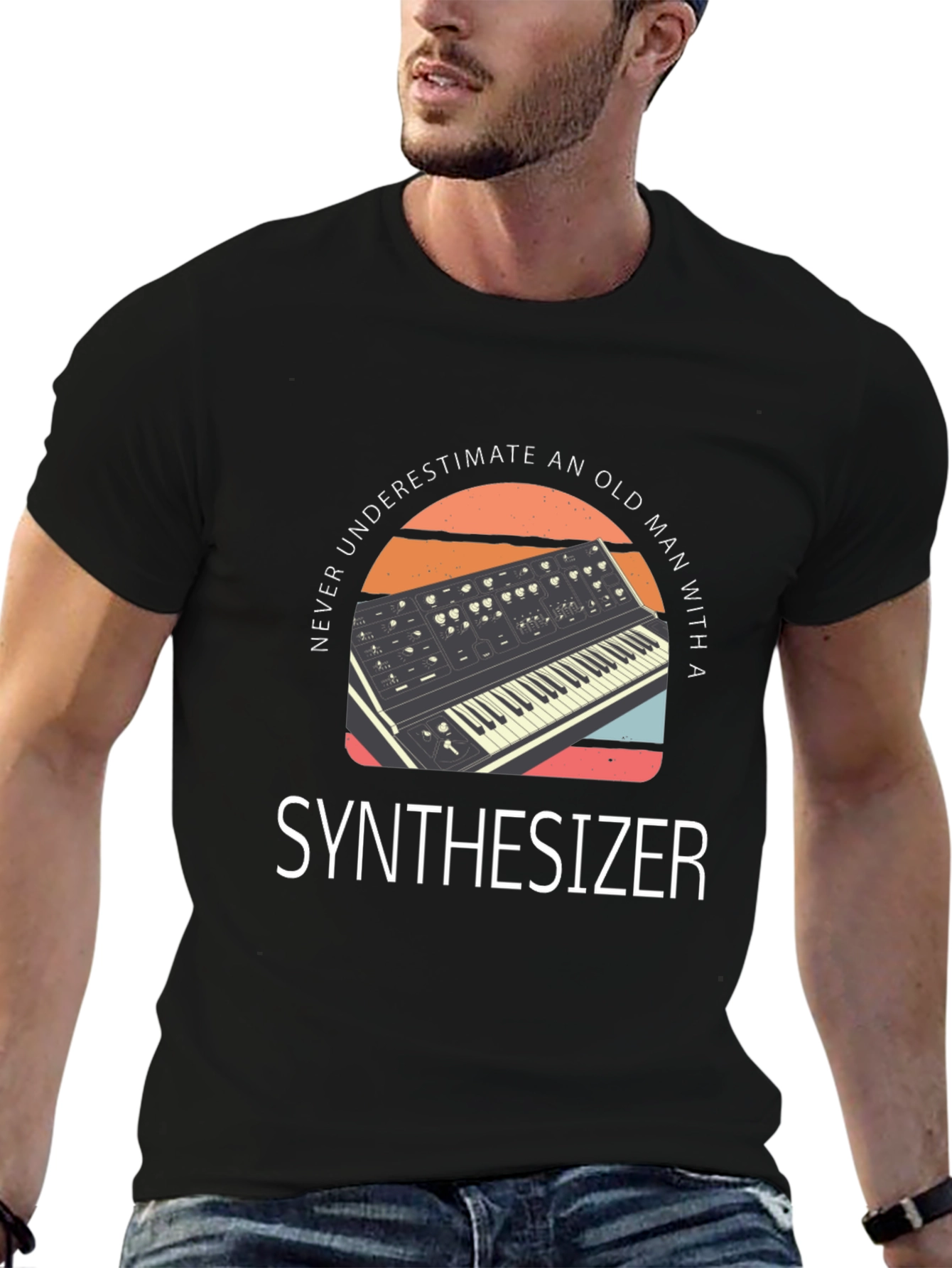 Never Underestimate Old Man Synthesizer T-Shirt
