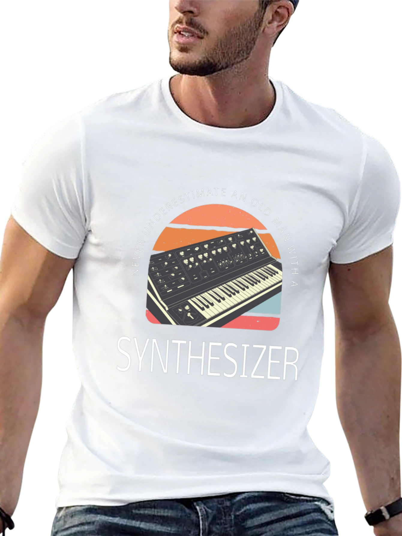 Never Underestimate Old Man Synthesizer T-Shirt