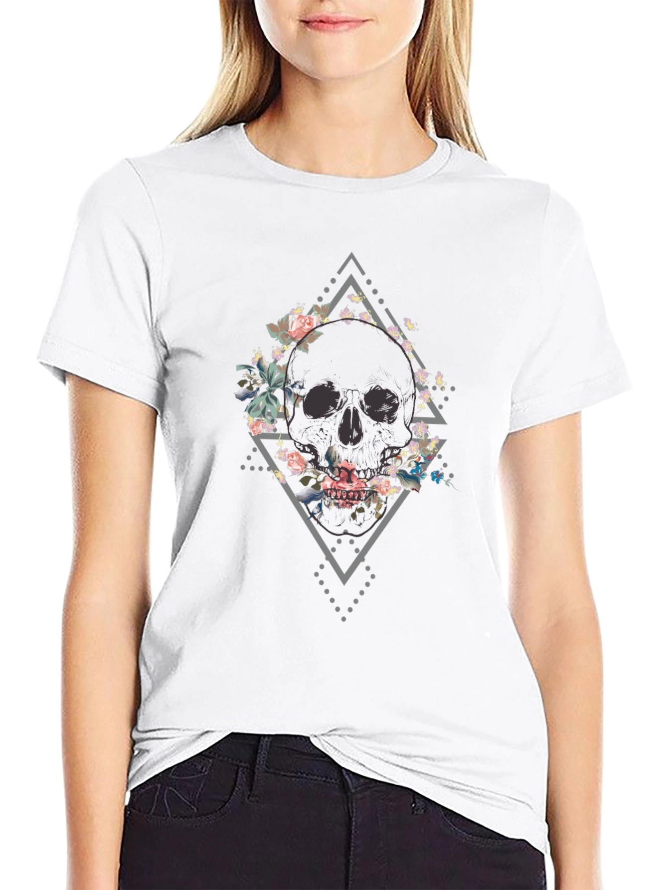 Floral Skull Graphic Tee - Mens Black T-Shirt