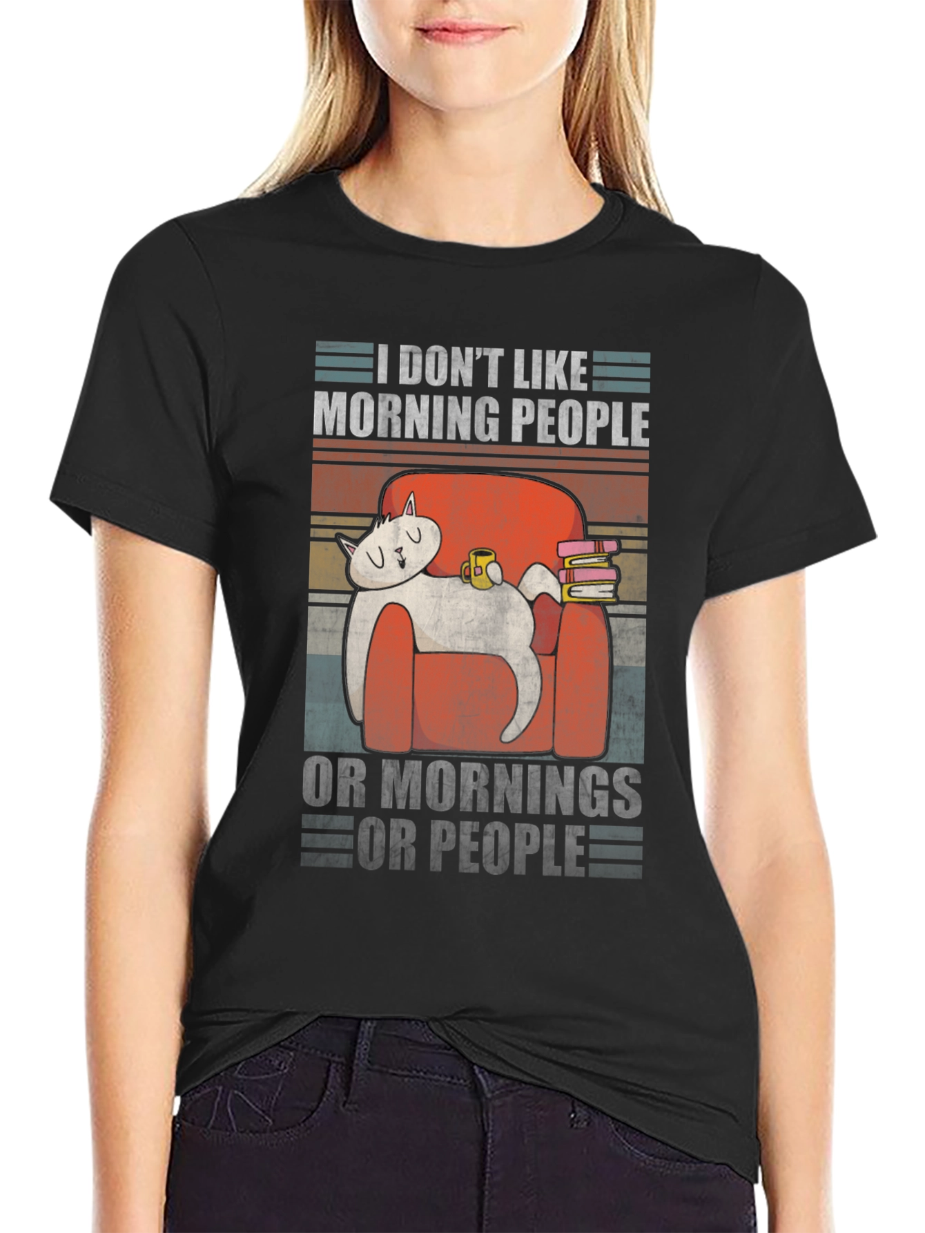 I Dont Like Morning People T-Shirt Funny Cat