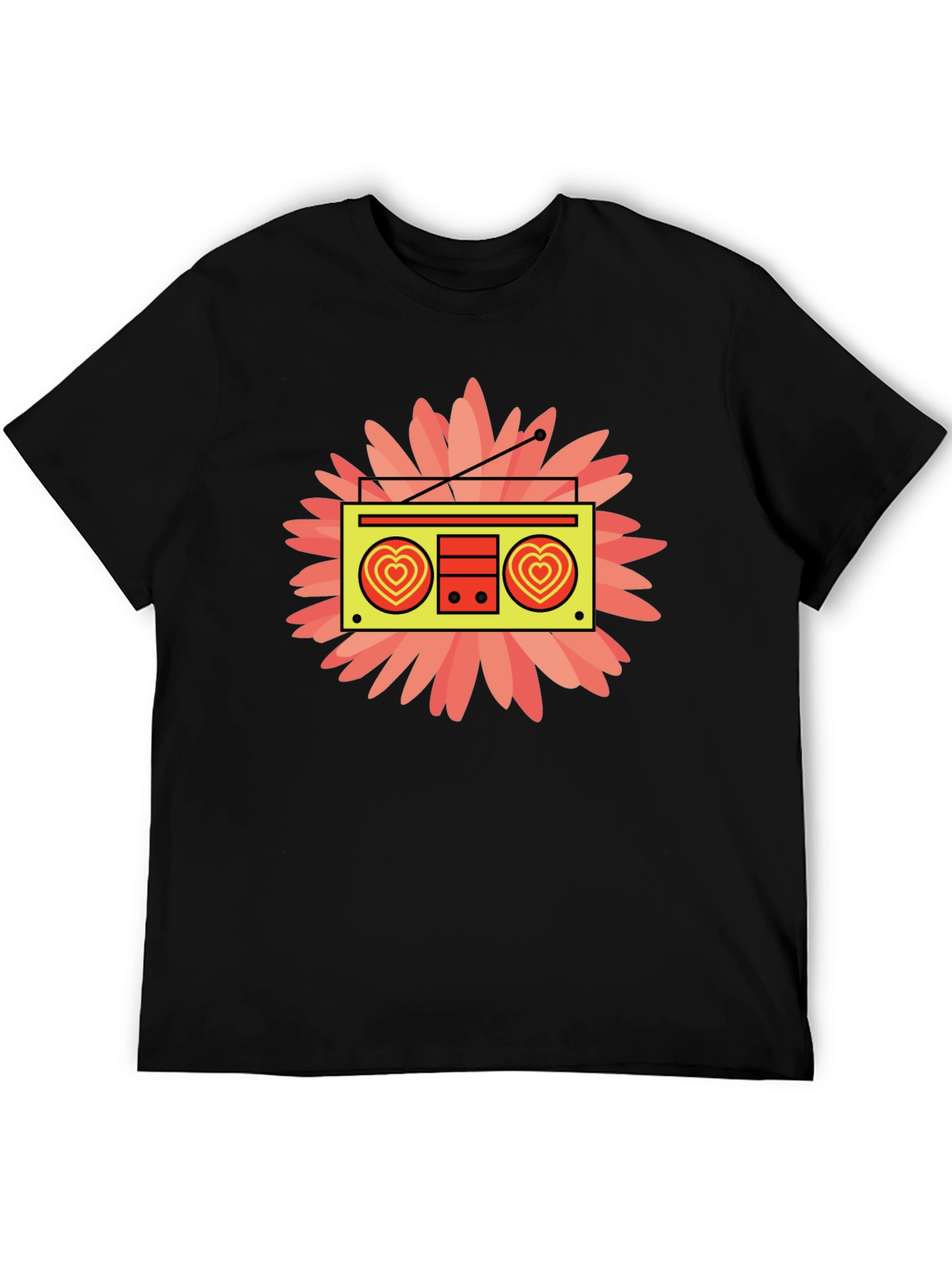 Retro Radio Heart Graphic Black T-Shirt