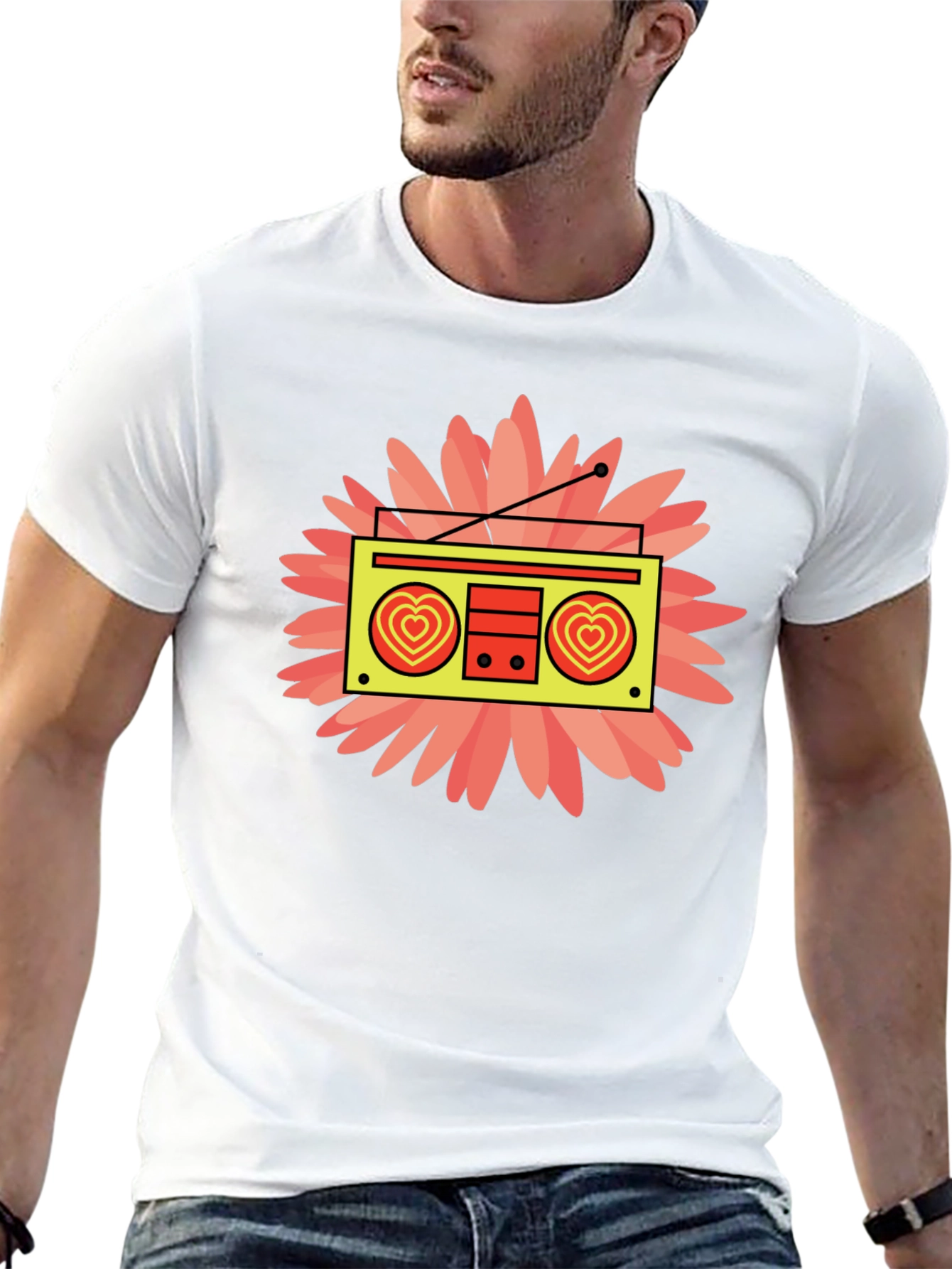 Retro Radio Heart Graphic Black T-Shirt
