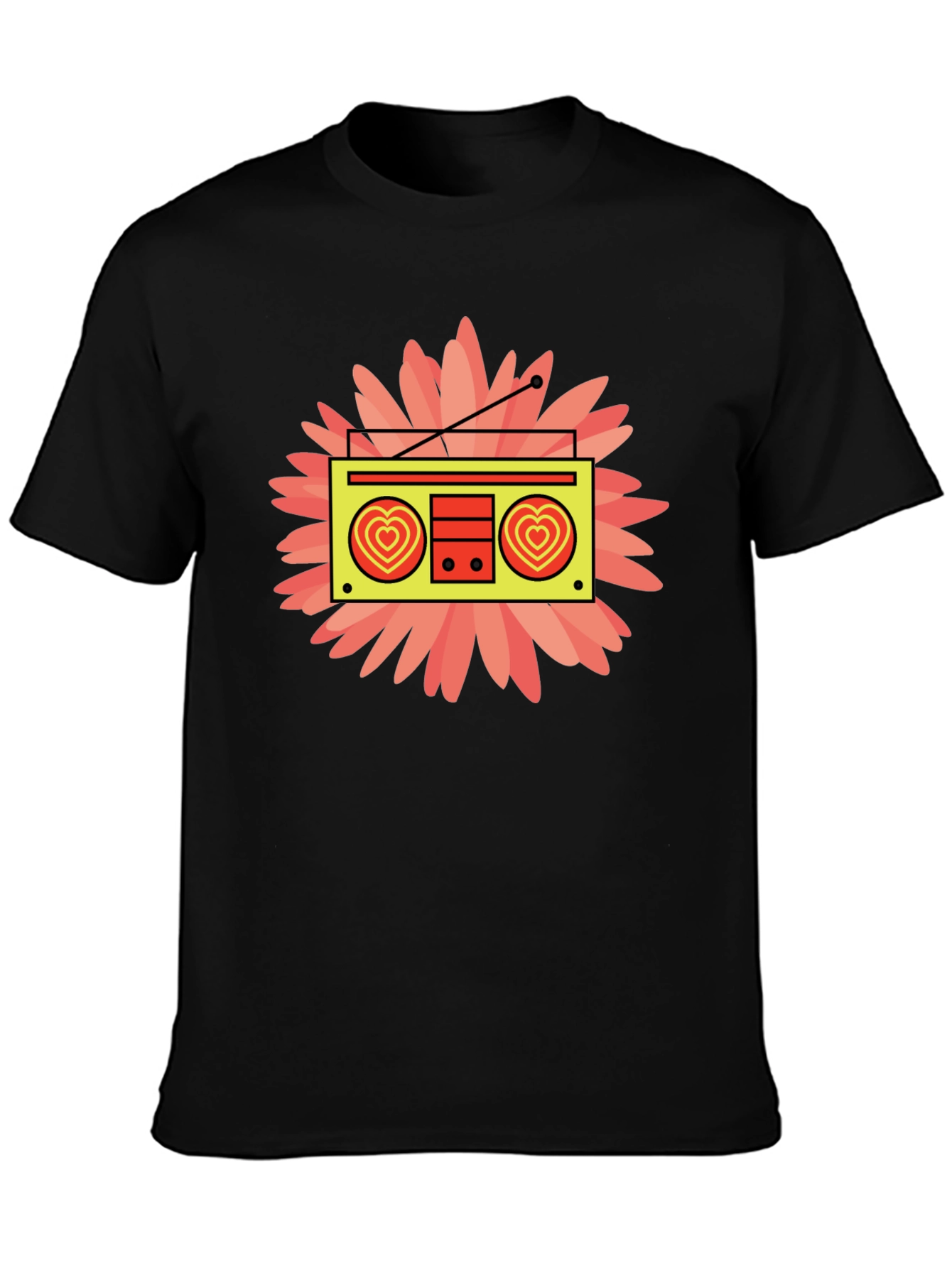 Retro Radio Heart Graphic Black T-Shirt