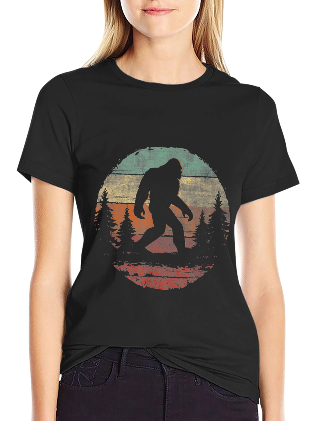 Bigfoot Sunset Graphic Tee - Black Cotton T-Shirt