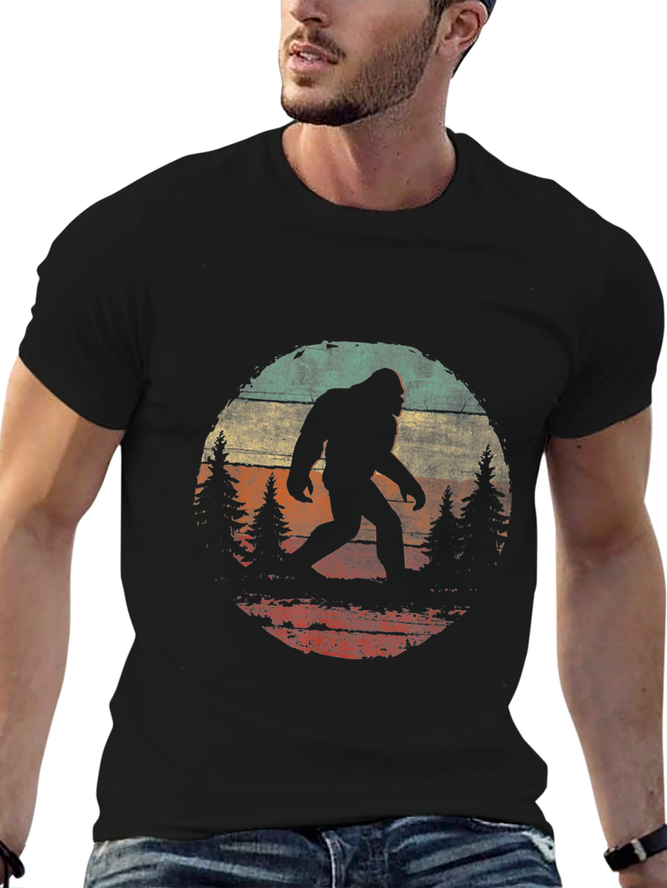 Bigfoot Sunset Graphic Tee - Black Cotton T-Shirt