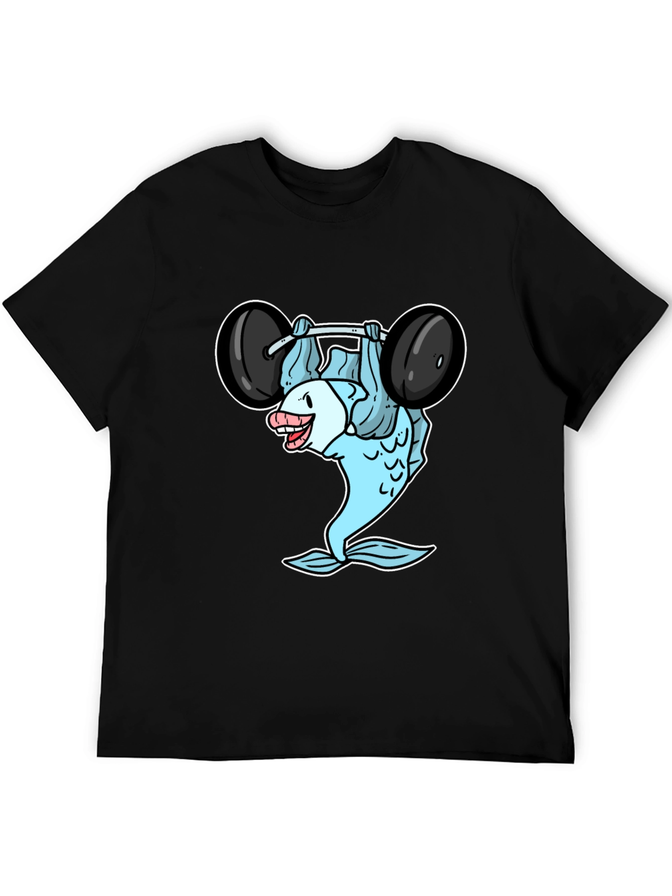 Funny Fish Lifting Weights Graphic T-Shirt
