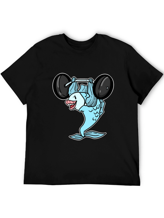 Funny Fish Lifting Weights Graphic T-Shirt