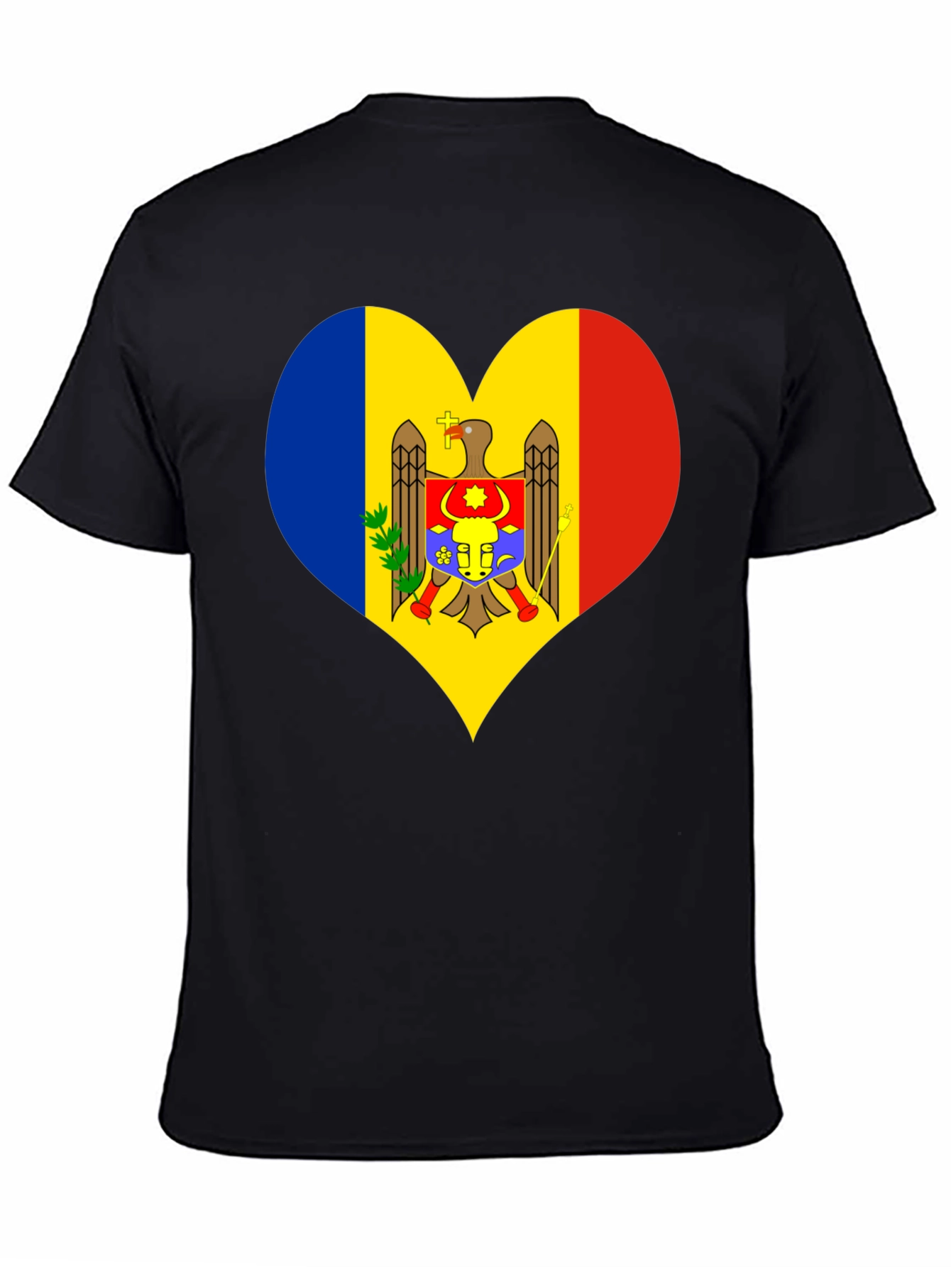 Moldova Flag Heart T-Shirt Black Tee