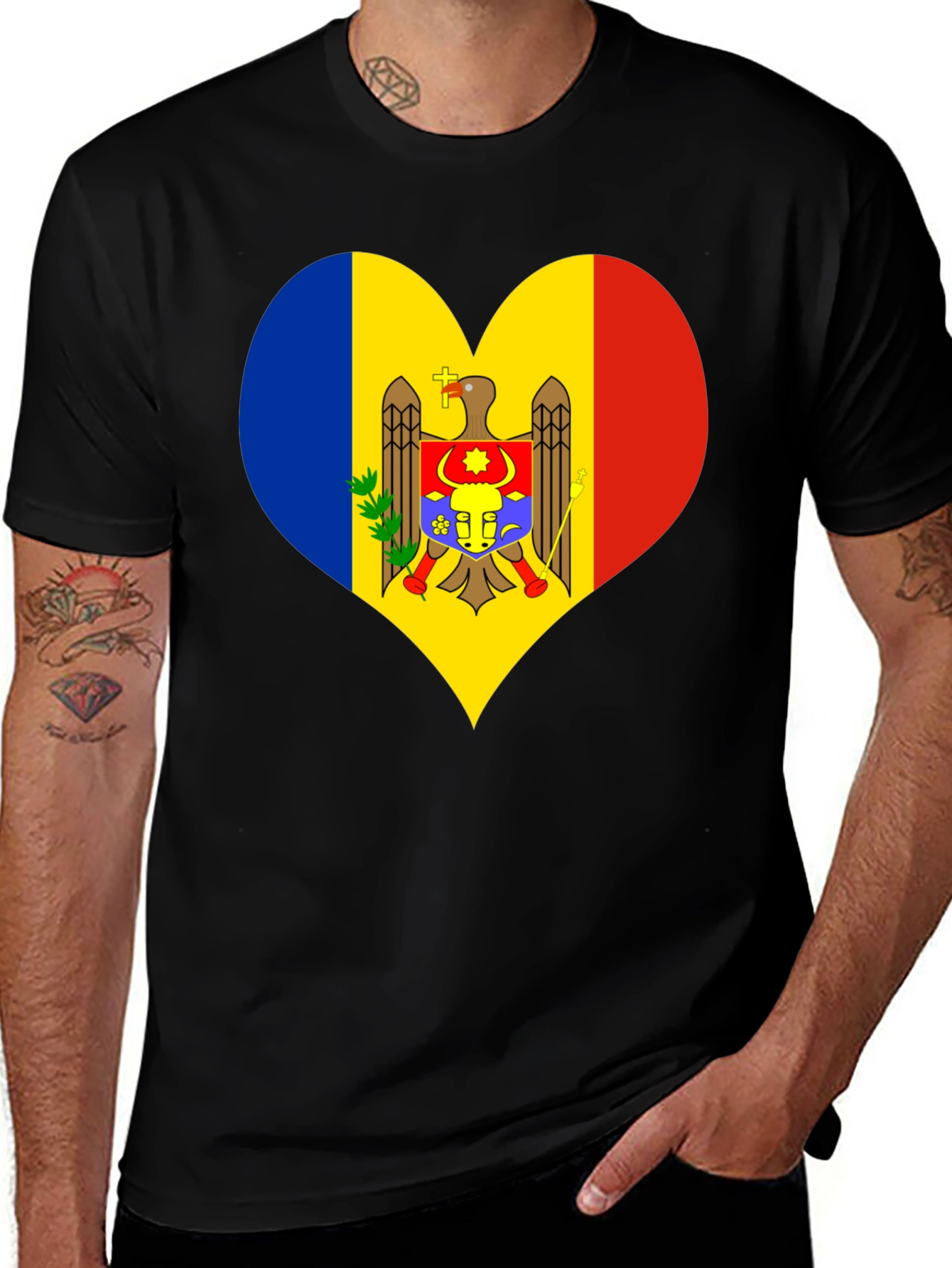 Moldova Flag Heart T-Shirt Black Tee