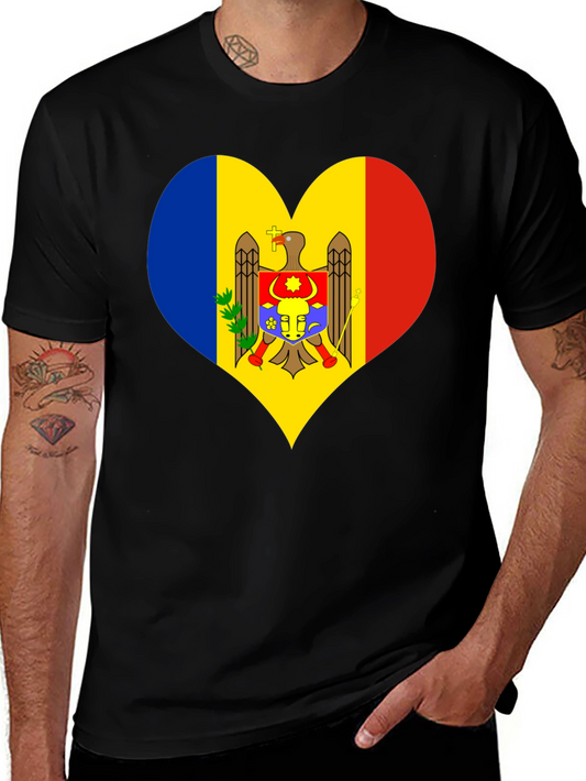 Moldova Flag Heart T-Shirt Black Tee