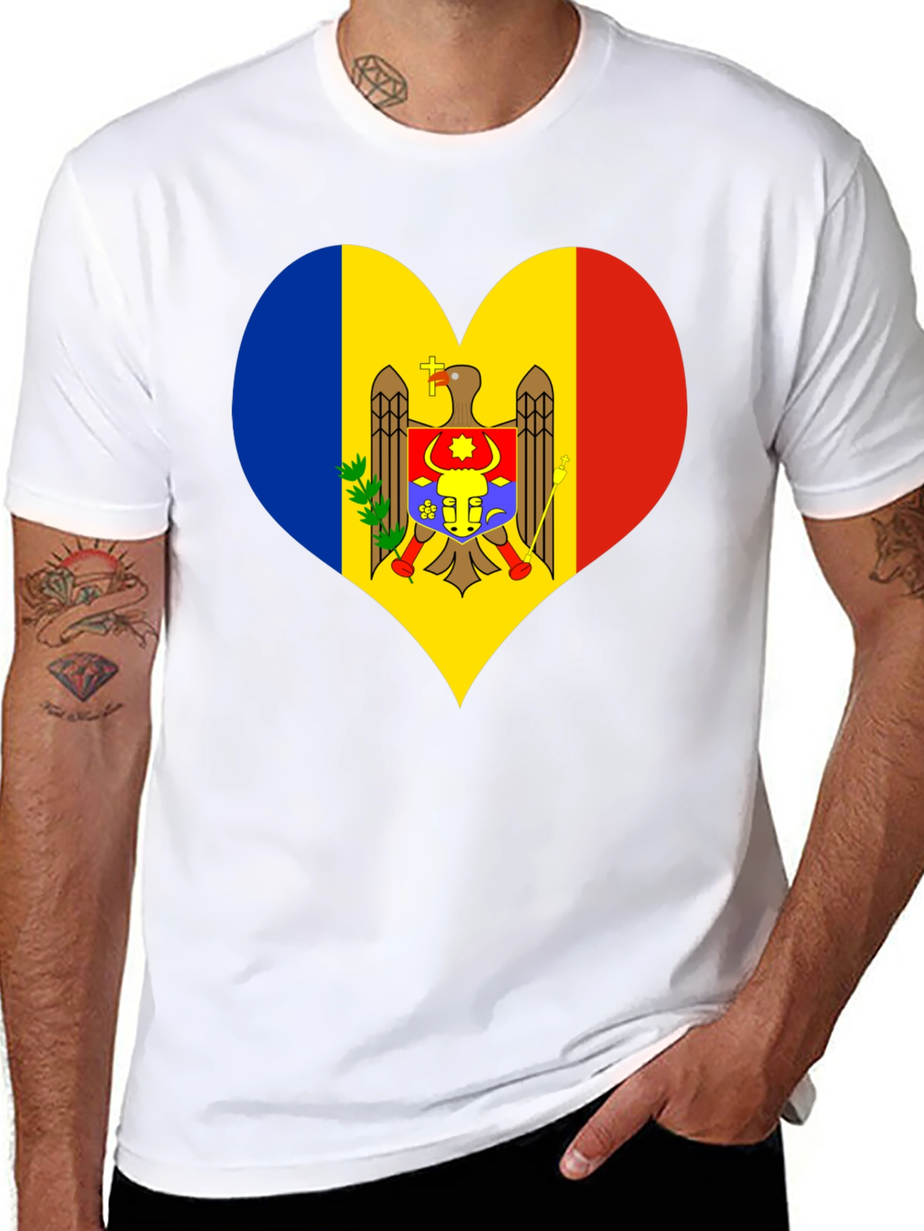 Moldova Flag Heart T-Shirt Black Tee