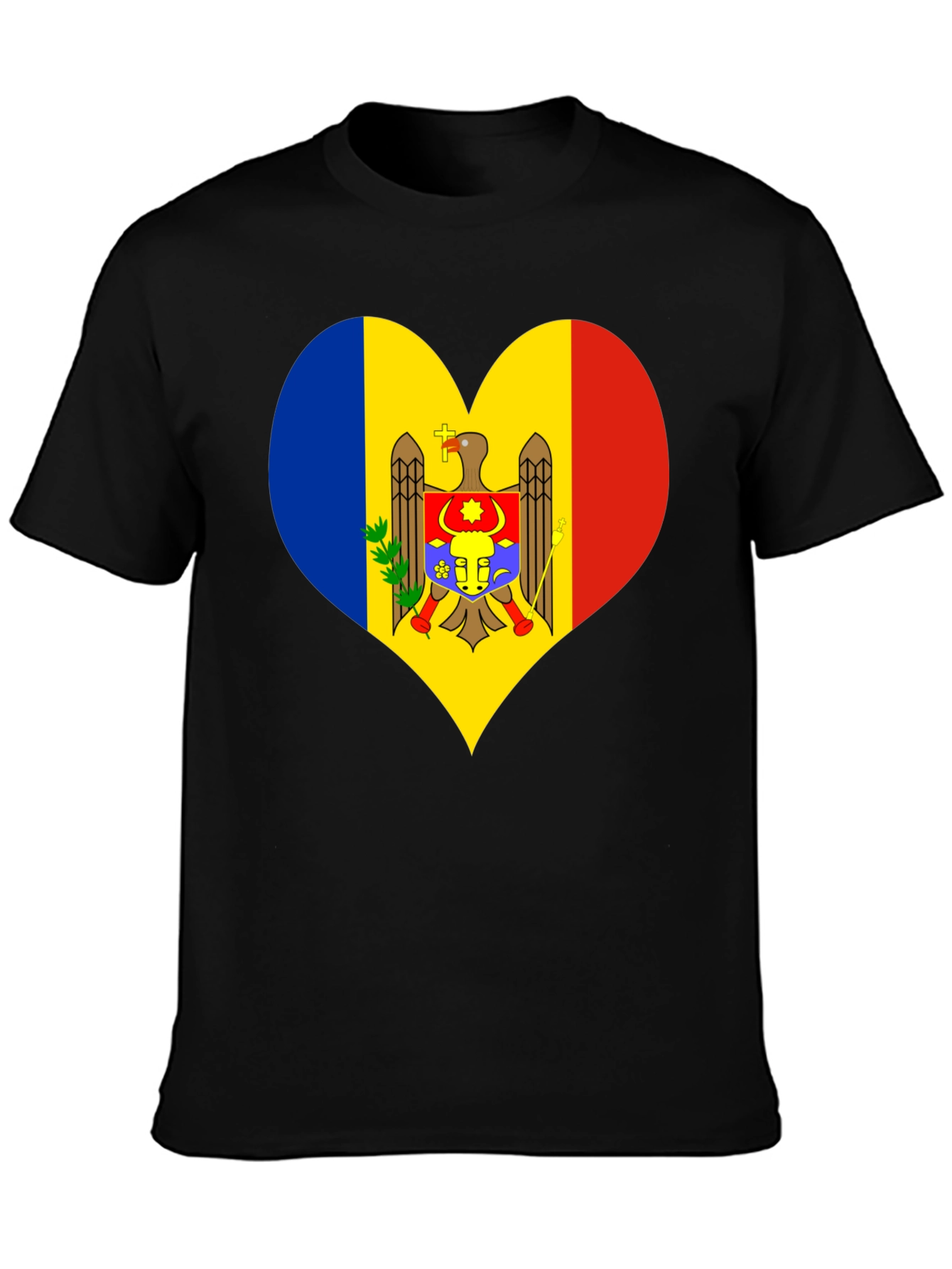 Moldova Flag Heart T-Shirt Black Tee