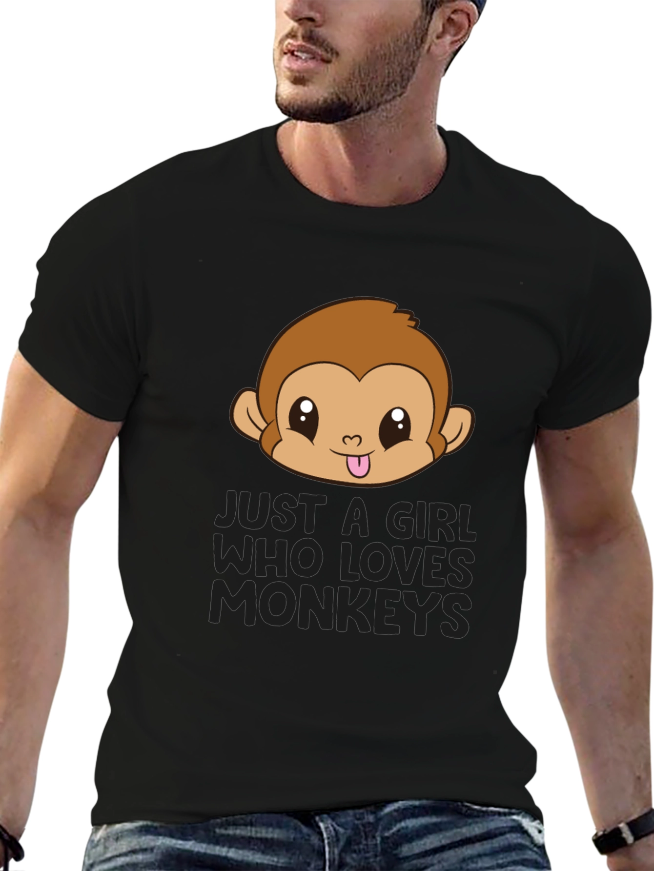 Girl Who Loves Monkeys Black T-Shirt